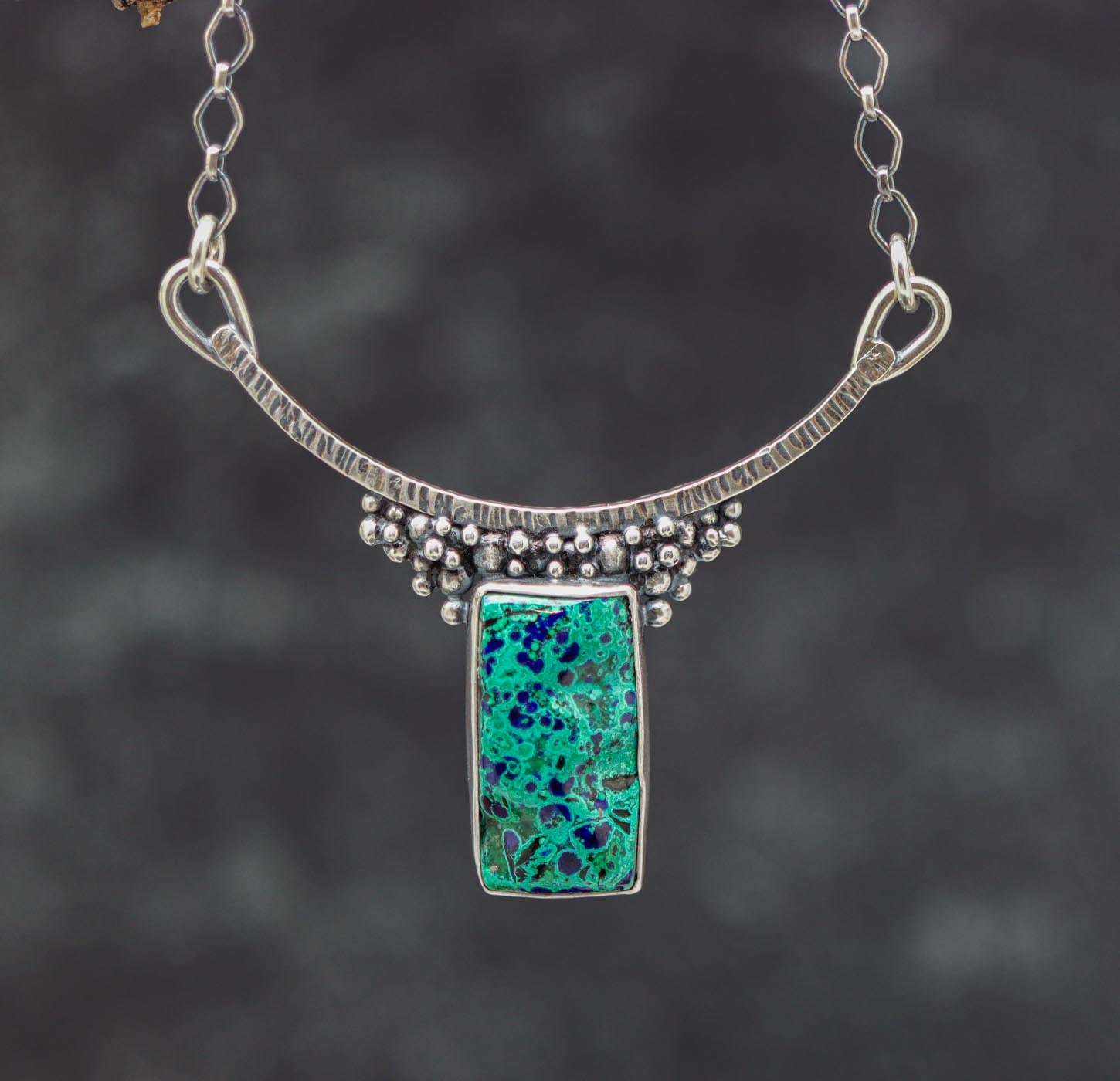 Azurite Malachite Sterling Silver One Of a Kind Gemstone Necklace