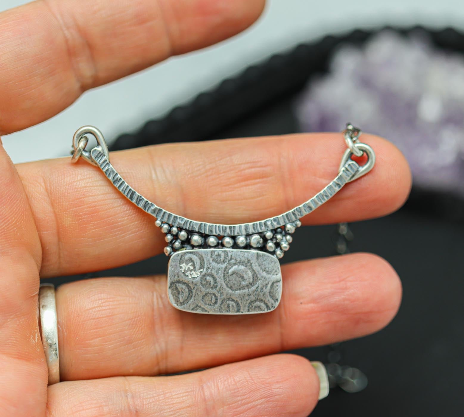 Grape Agate Pendant Necklace in Sterling Silver