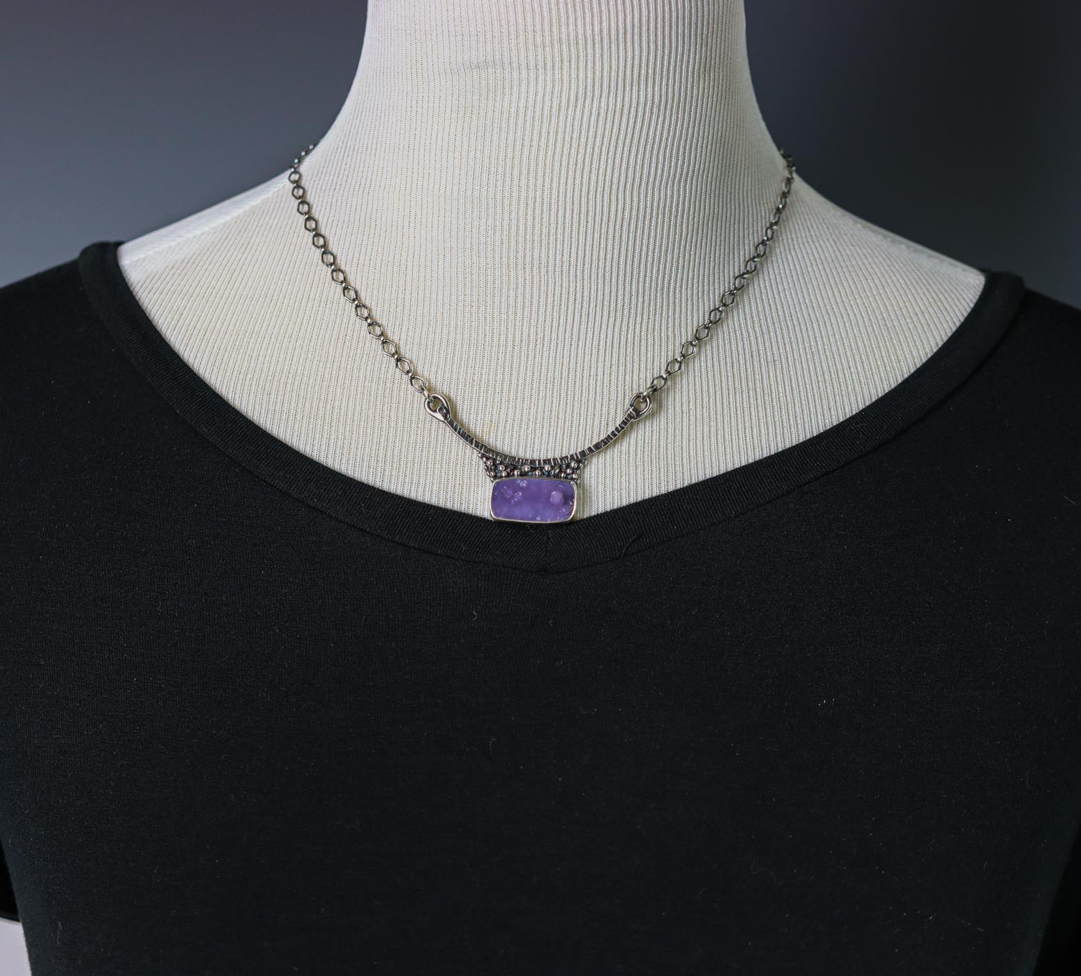 Grape Agate Pendant Necklace in Sterling Silver