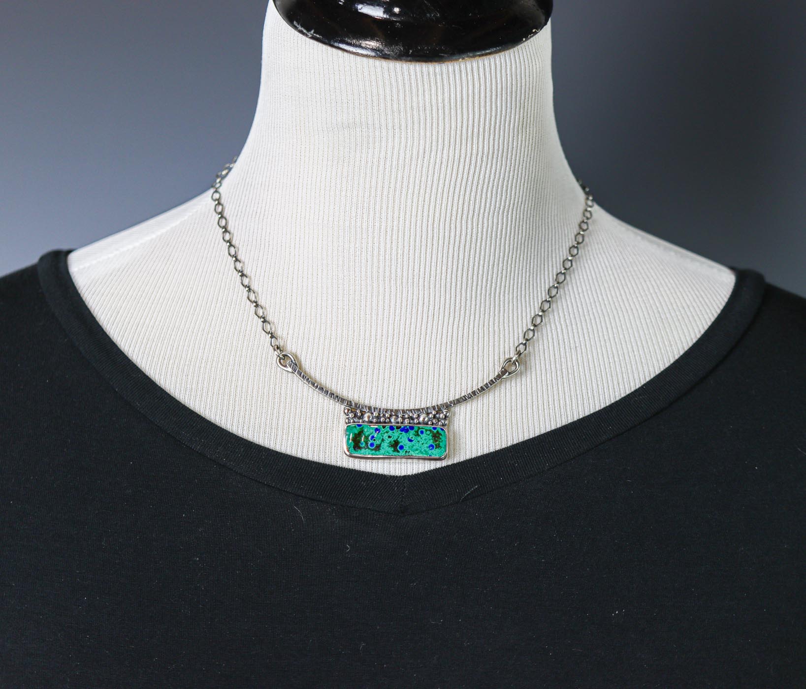 Azurite Malachite Sterling Silver One Of a Kind Gemstone Necklace