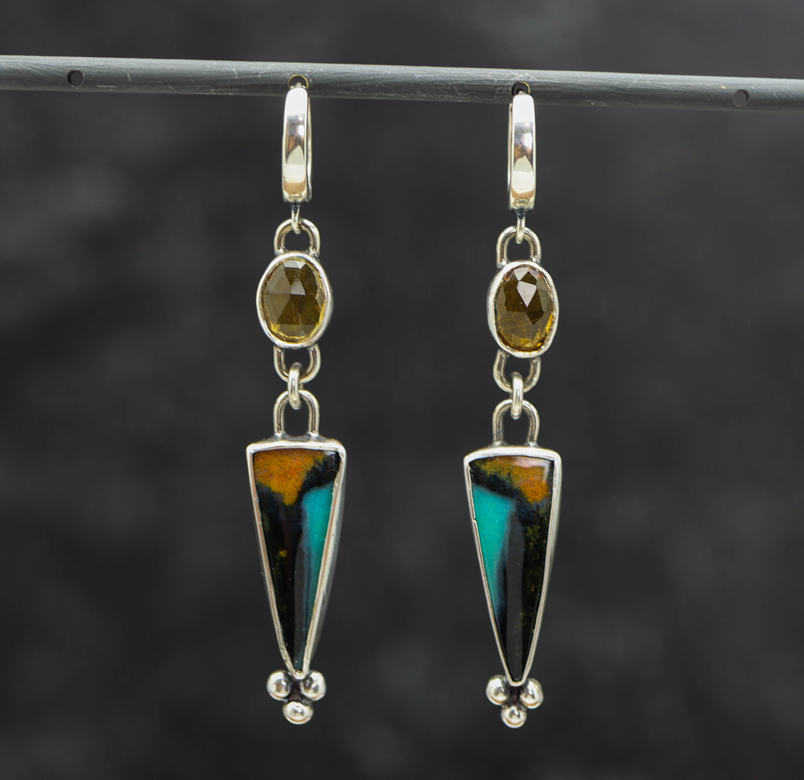 Citrine and Chrysocolla with Cuprite and Tenorite Sterling Silver Earrings