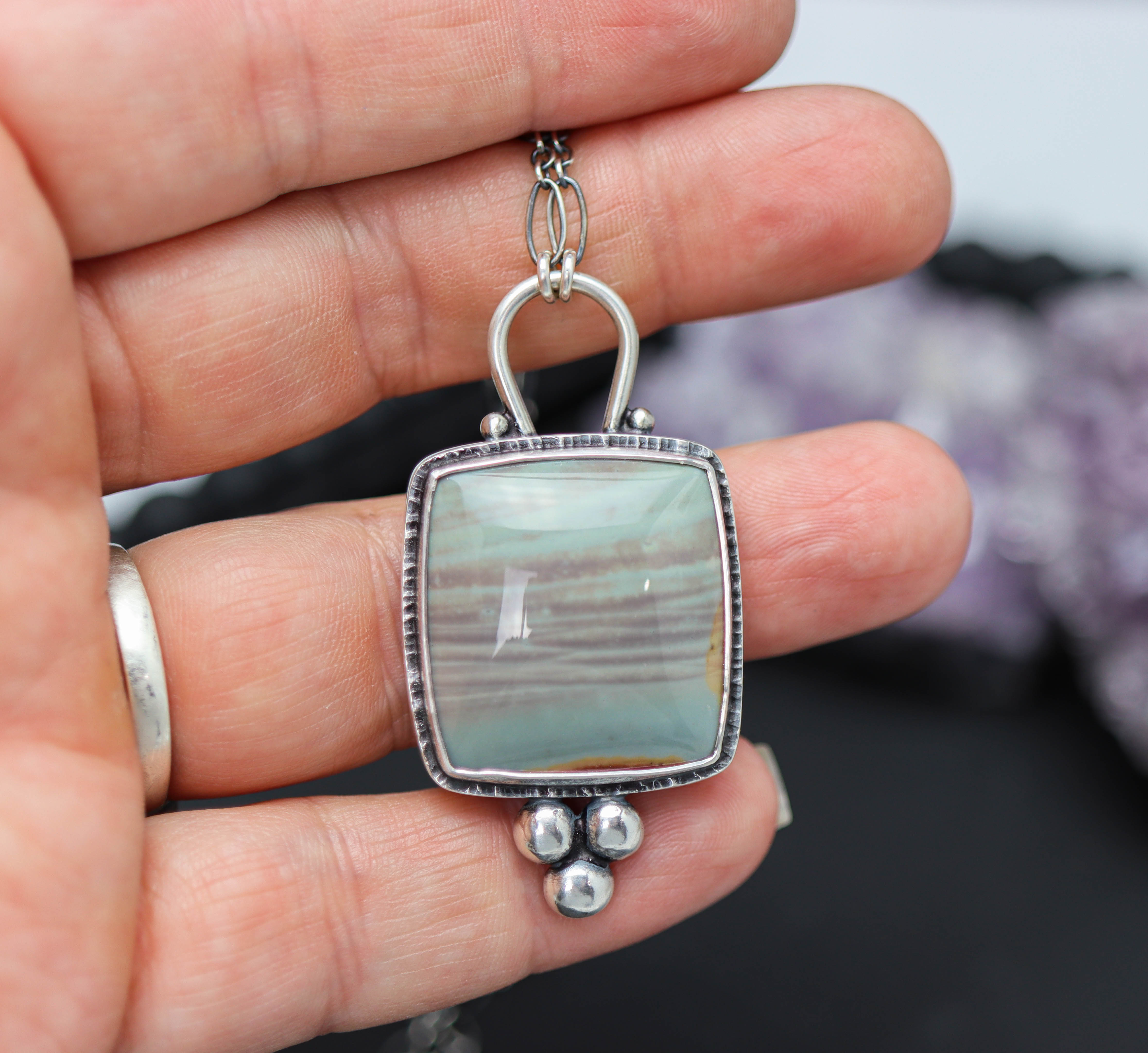 Polychrome Jasper Pendant Necklace in Sterling Silver