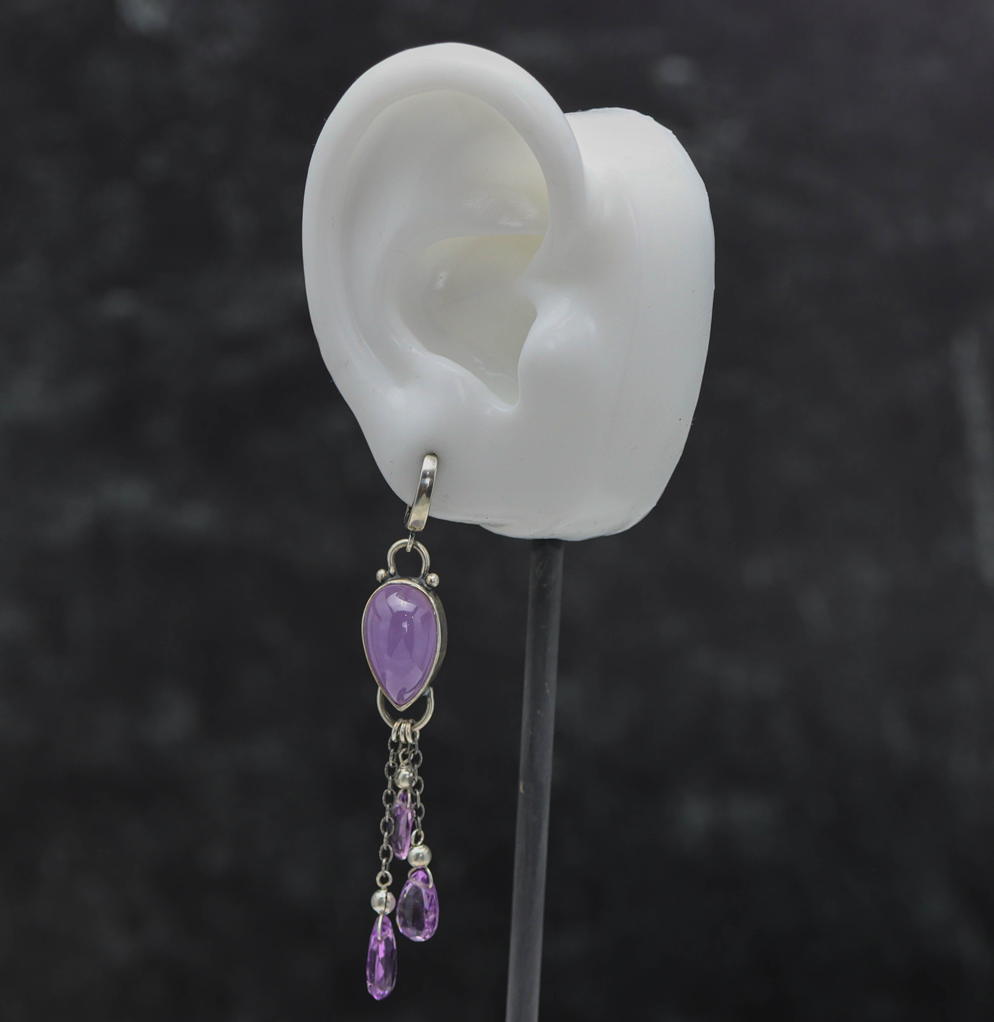 Purple Chalcedony and Amethyst Sterling Silver Dangle Earrings