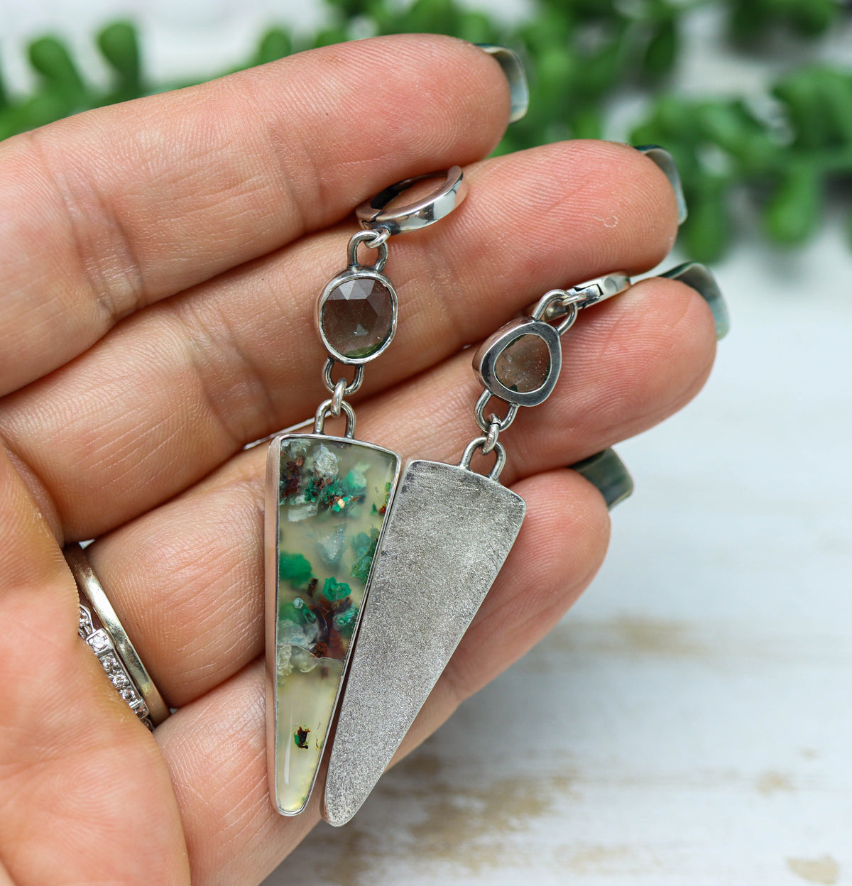 Confetti Chrysocolla with Blue Tourmaline Dangle Earrings Sterling Silver