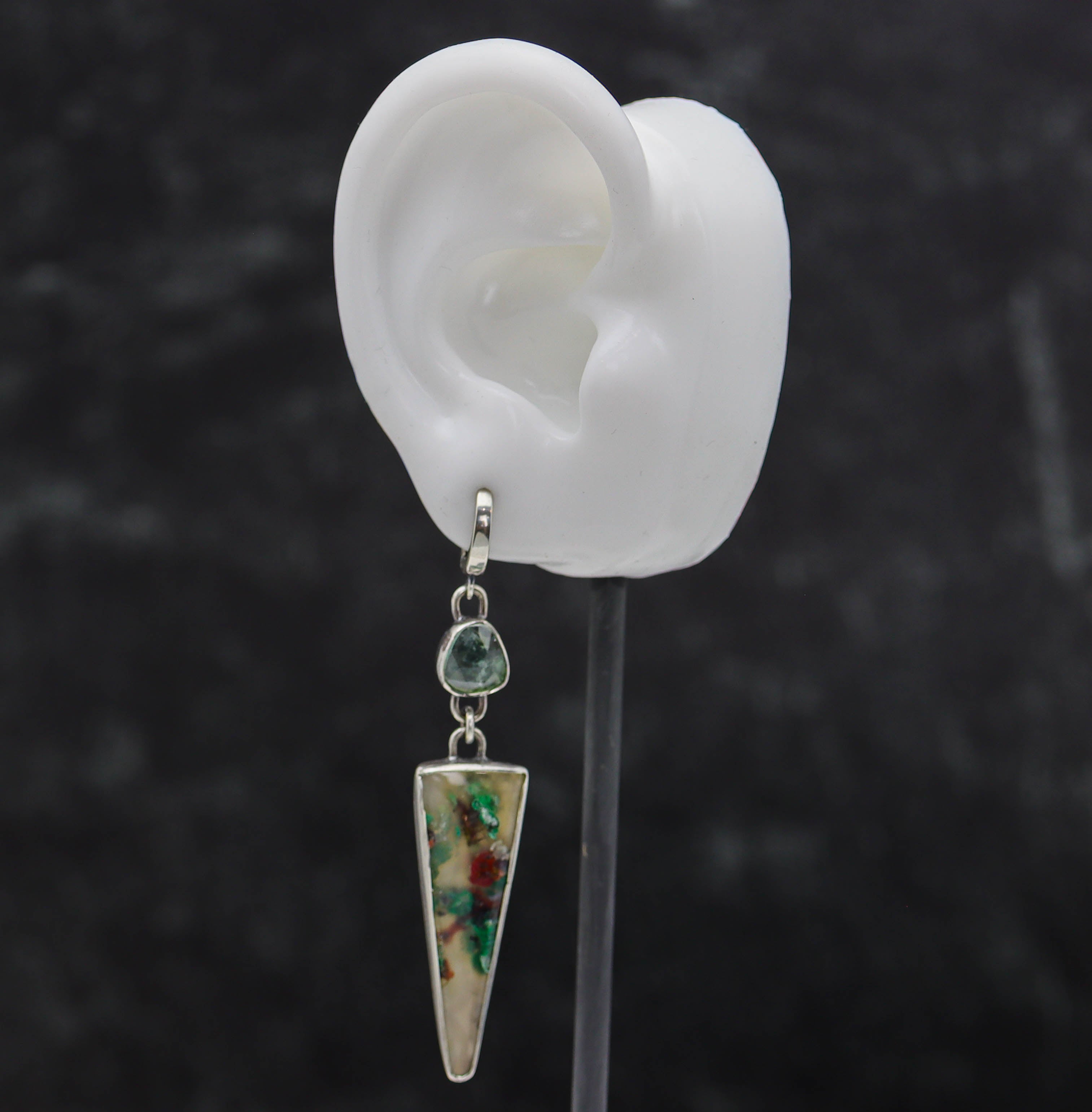 Confetti Chrysocolla with Blue Tourmaline Dangle Earrings Sterling Silver