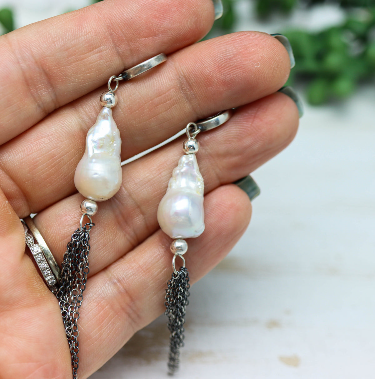 Baroque Pearl Dangle Fringe Earrings Sterling Silver
