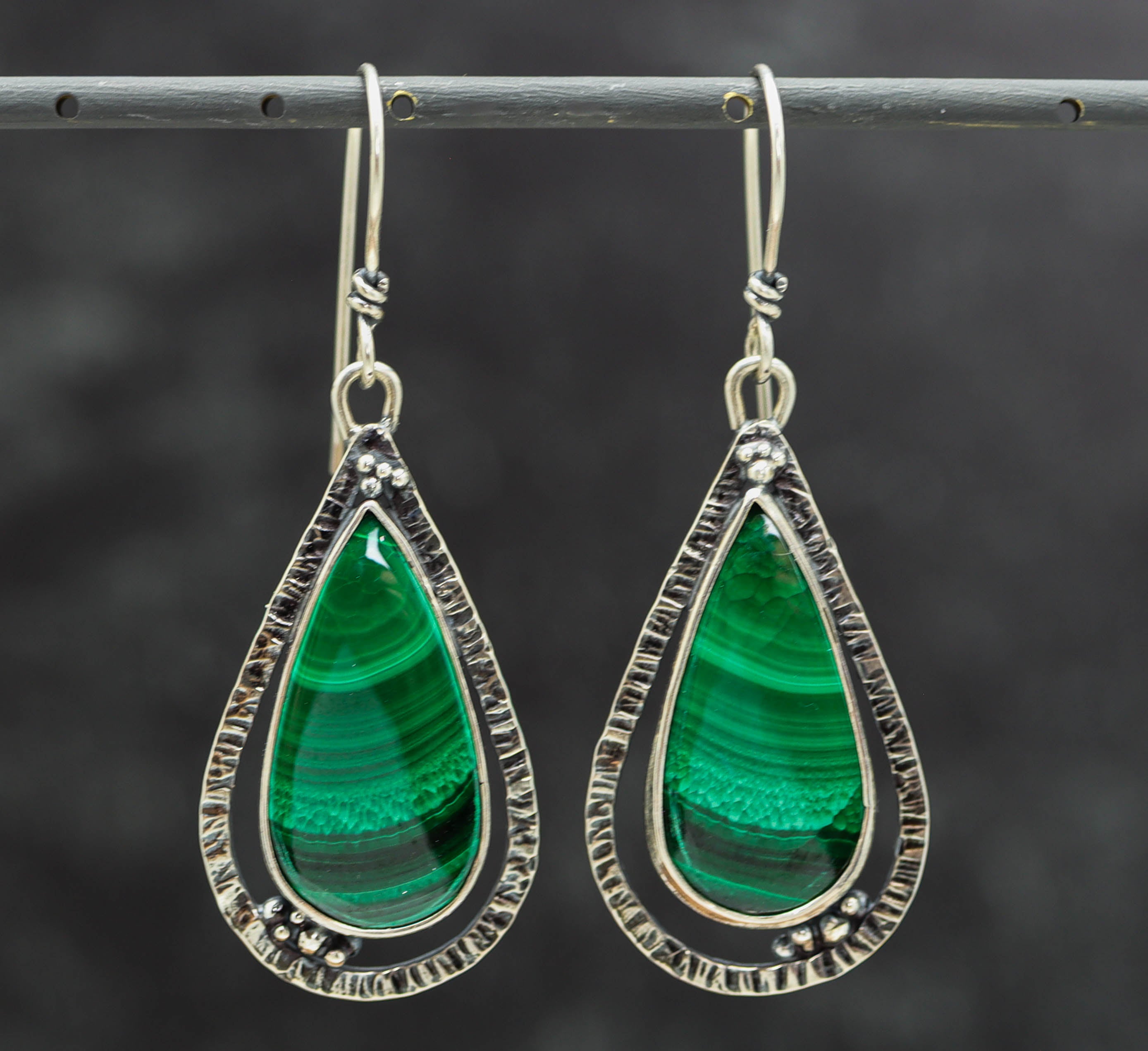Malachite Dangle Earrings Sterling Silver
