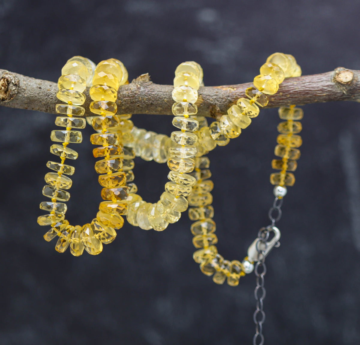 Ombre Yellow Citrine Hand Knotted Bead Necklace Sterling Silver