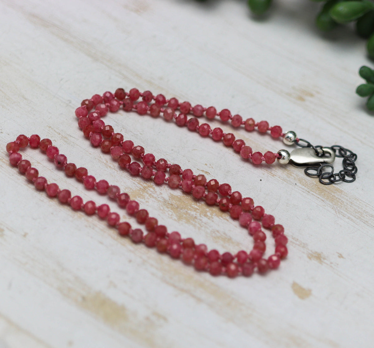 Rhodochrosite Hand-Knotted Strand Necklace in Sterling Silver