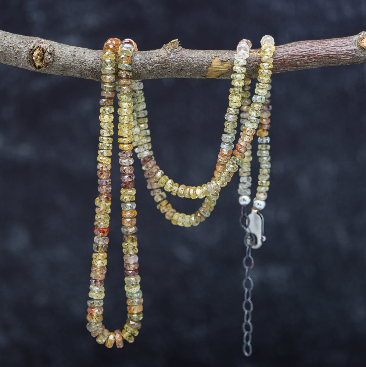 Natural Zircon Hand-Knotted Strand Necklace in Sterling Silver