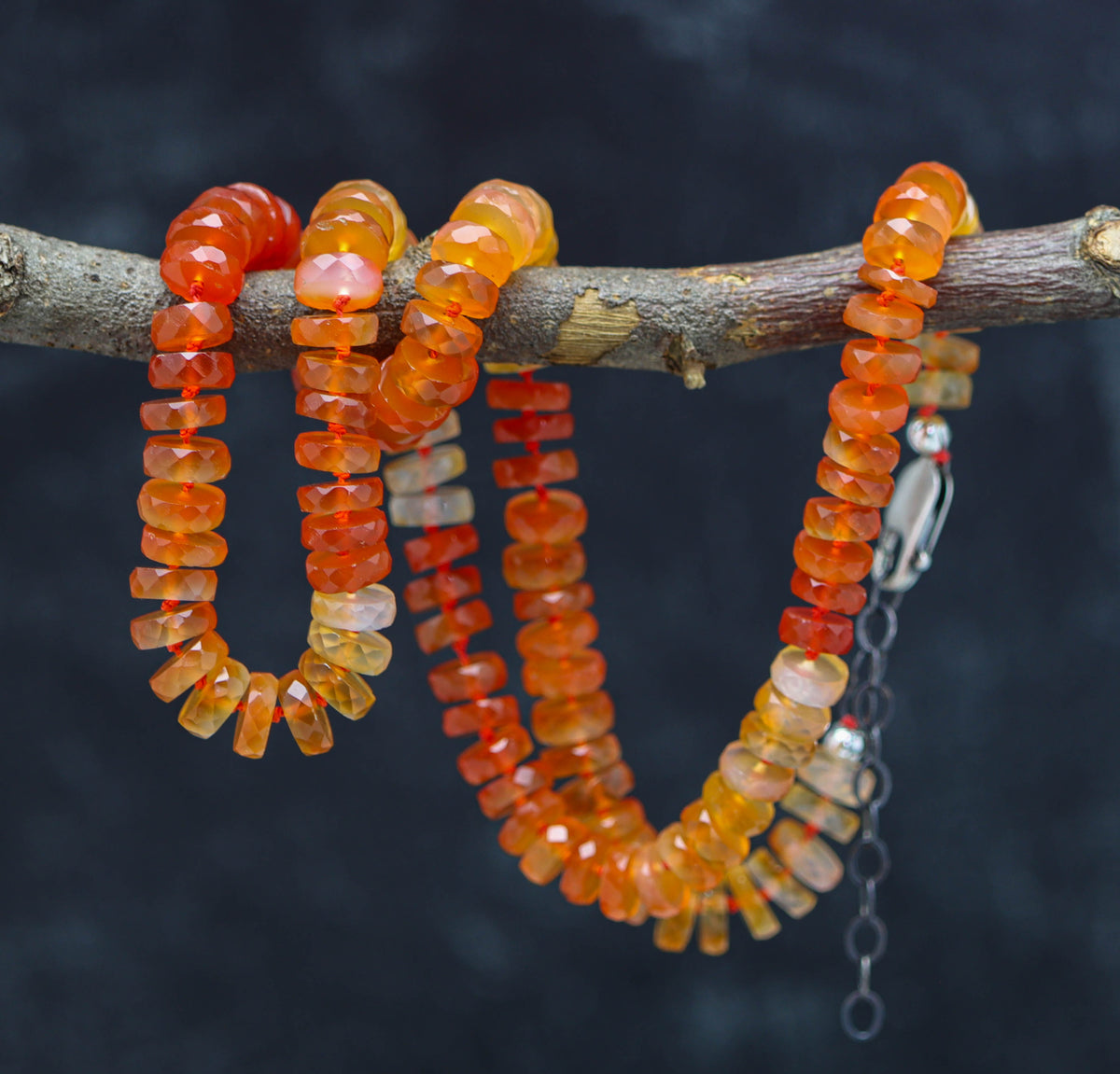 Carnelian Faceted Heshi Hand-Knotted Strand Necklace in Sterling Silver