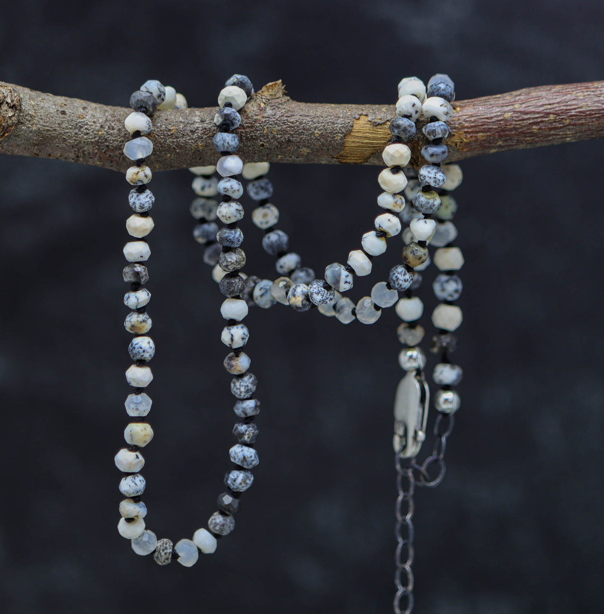 Dendritic Opal Hand-Knotted Strand Necklace in Sterling Silver