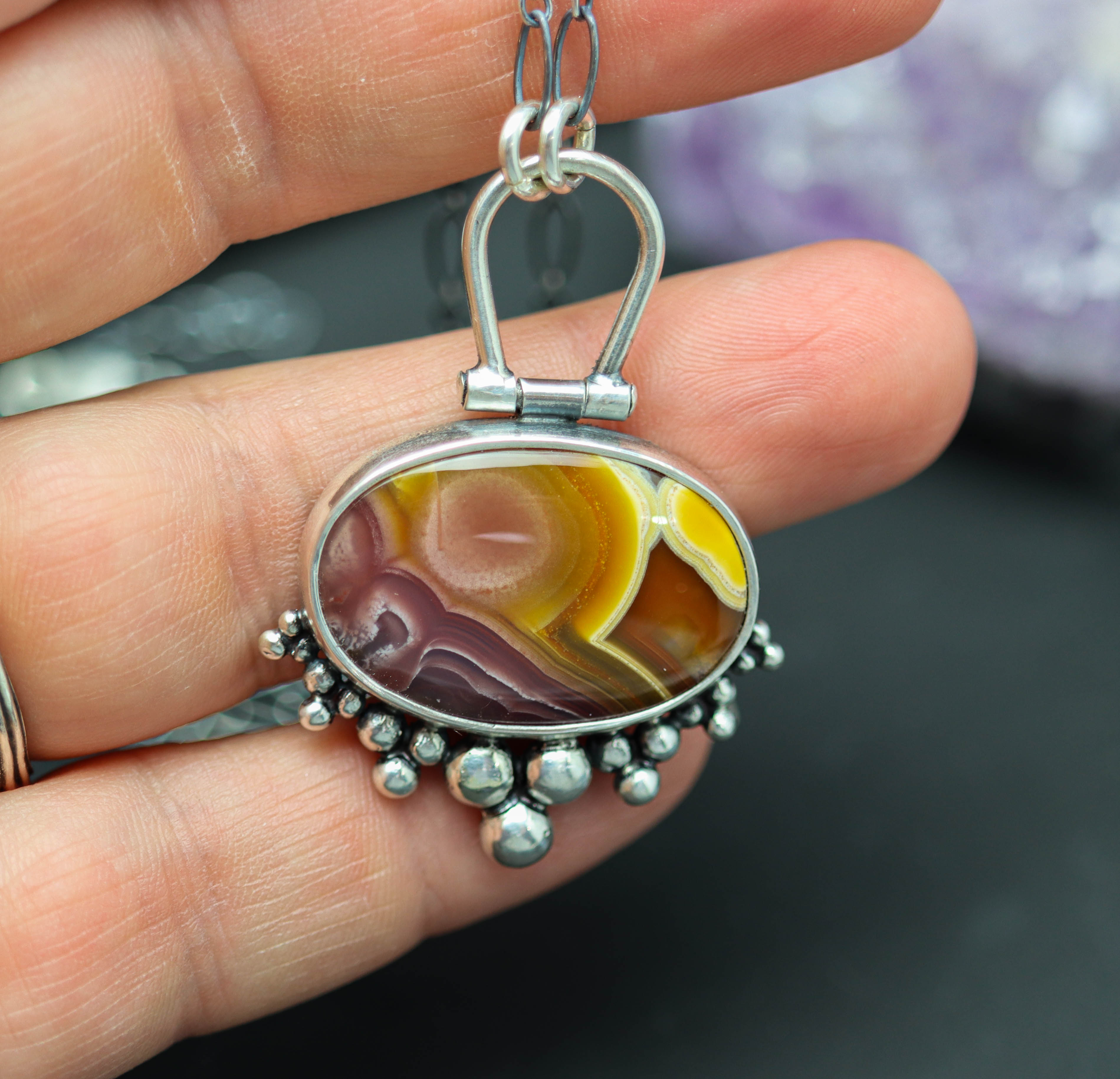 Agua Nueva Agate Pendant Sterling Silver Gemstone Necklace