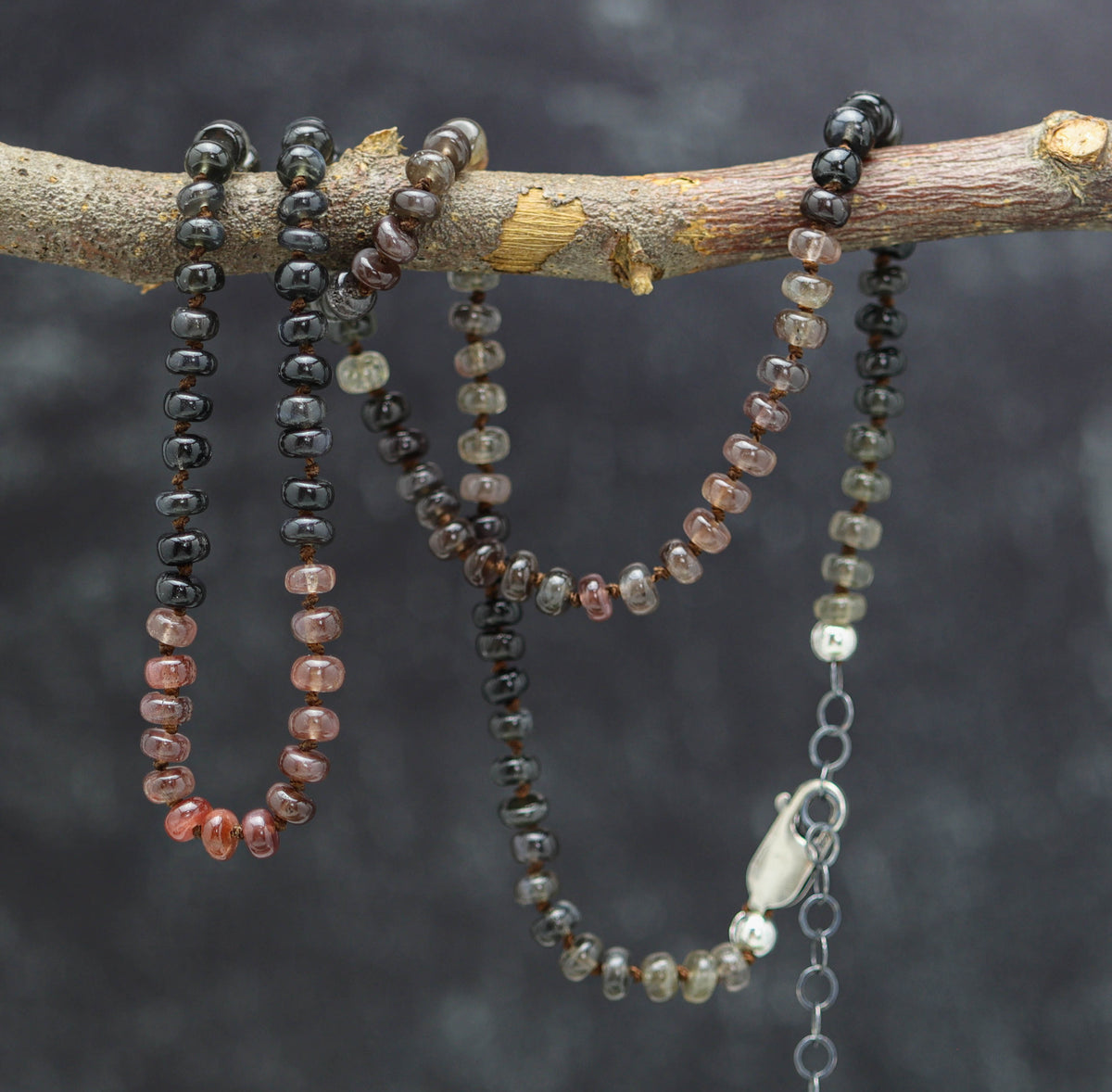 Australian Moonstone Hand Knotted Bead Necklace Sterling Silver