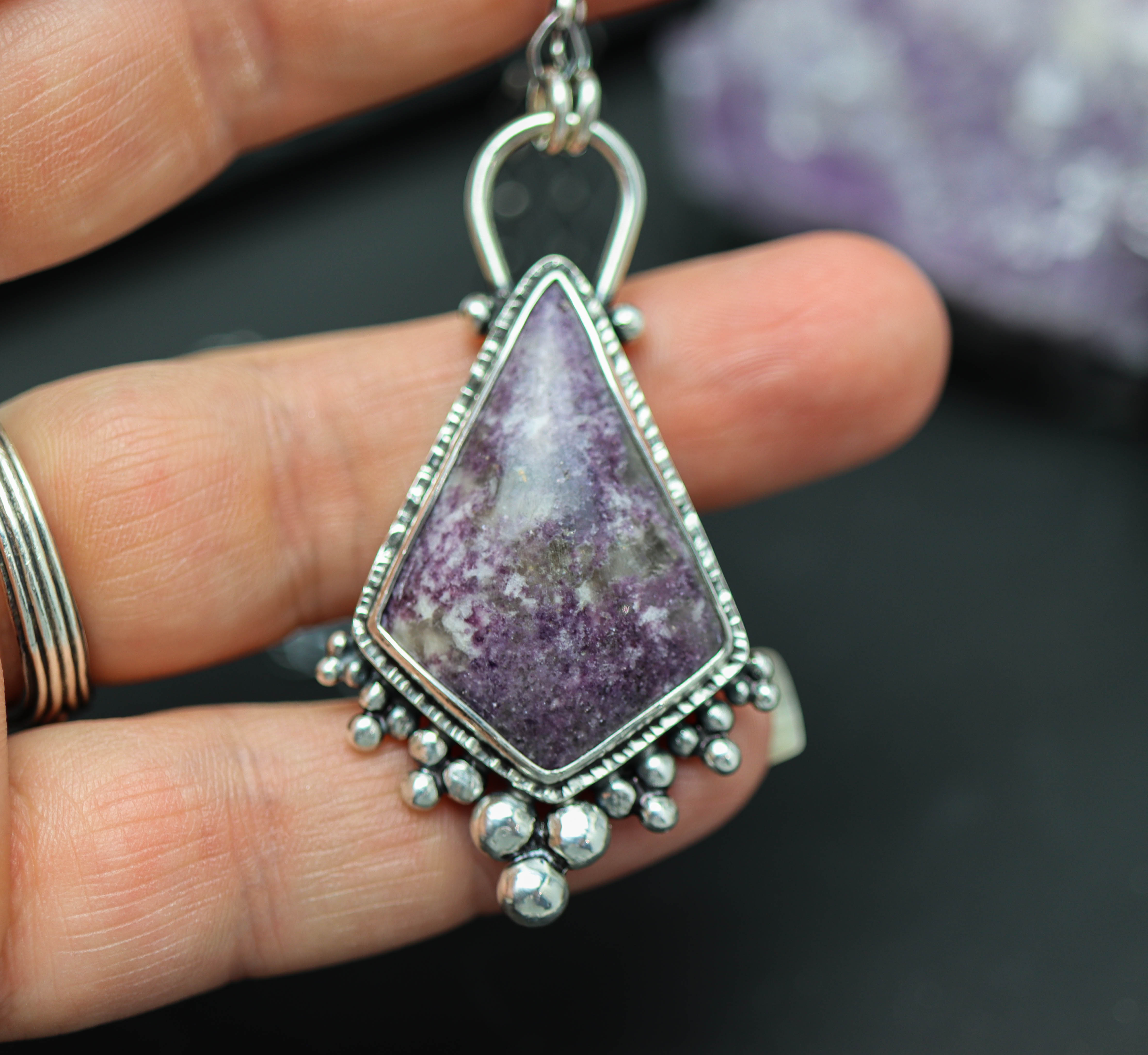 Purple Lepidolite Pendant Sterling Silver One Of a Kind Gemstone Necklace