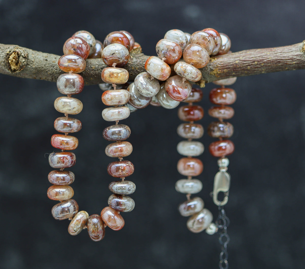 Multicolor Moonstone Hand Knotted Bead Necklace Sterling Silver