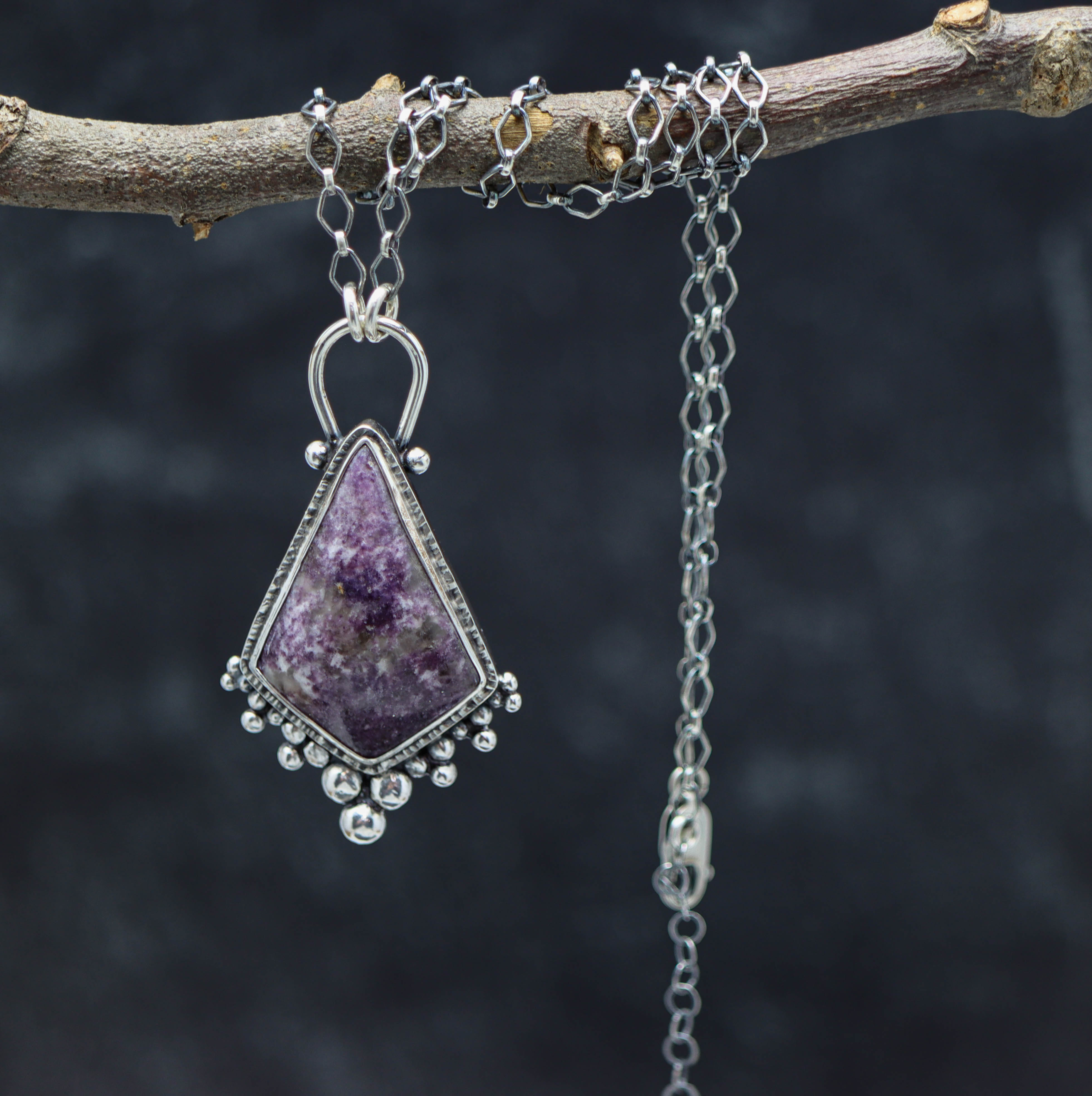 Purple Lepidolite Pendant Sterling Silver One Of a Kind Gemstone Necklace