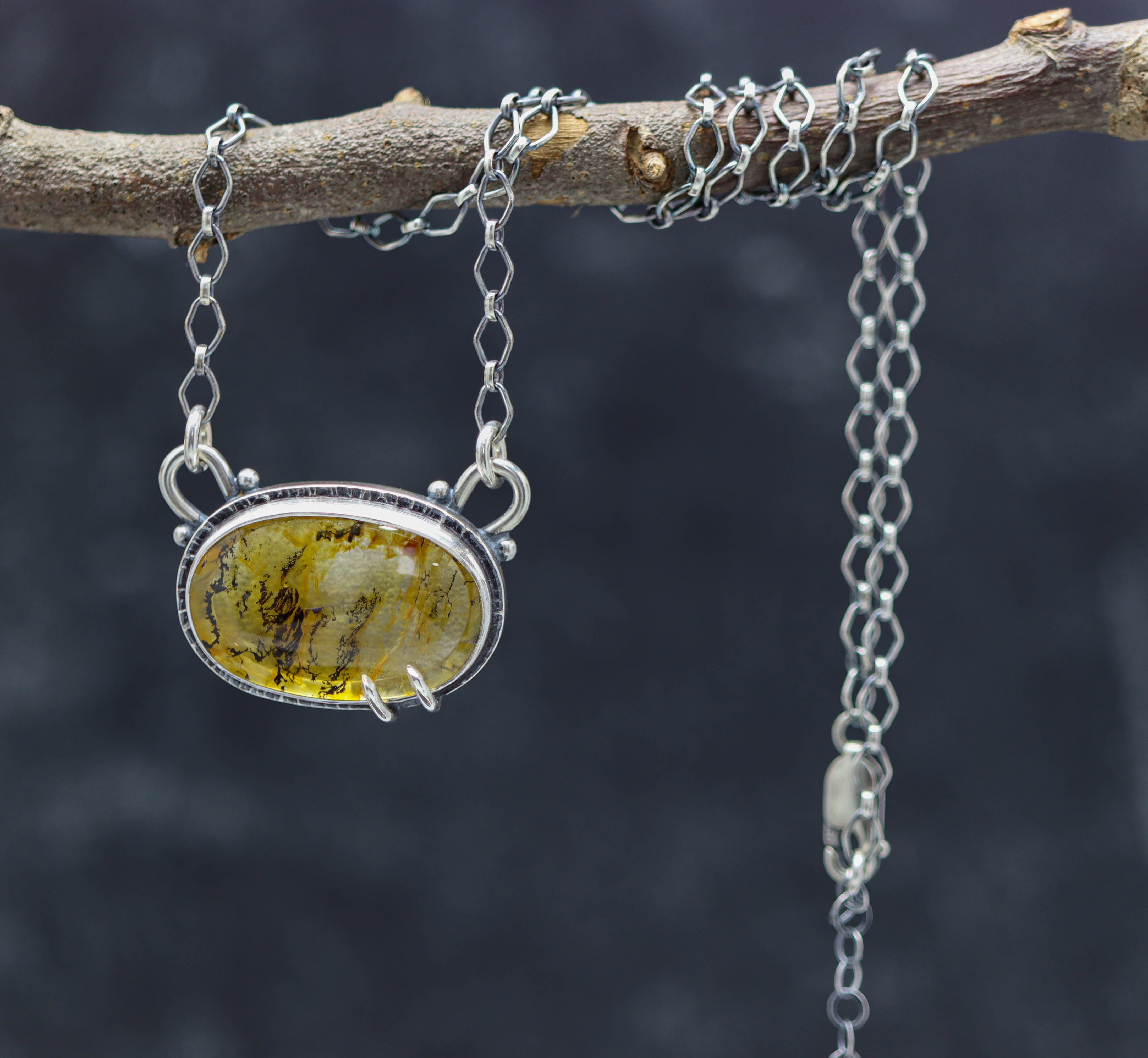 Golden Dendritic Quartz Sterling Silver Pendant Necklace