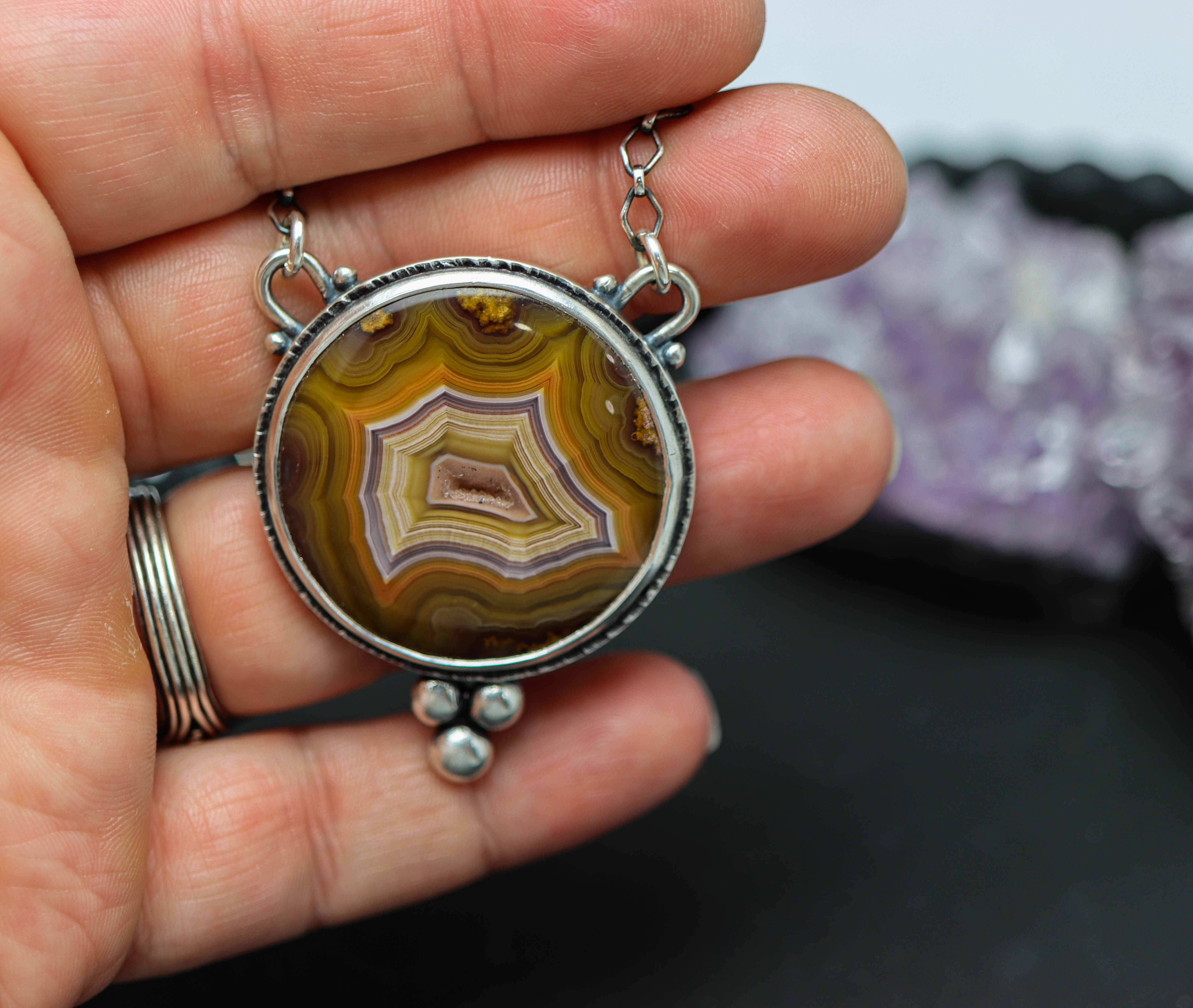 Laguna Agate Statement Necklace in Sterling & Fine Silver