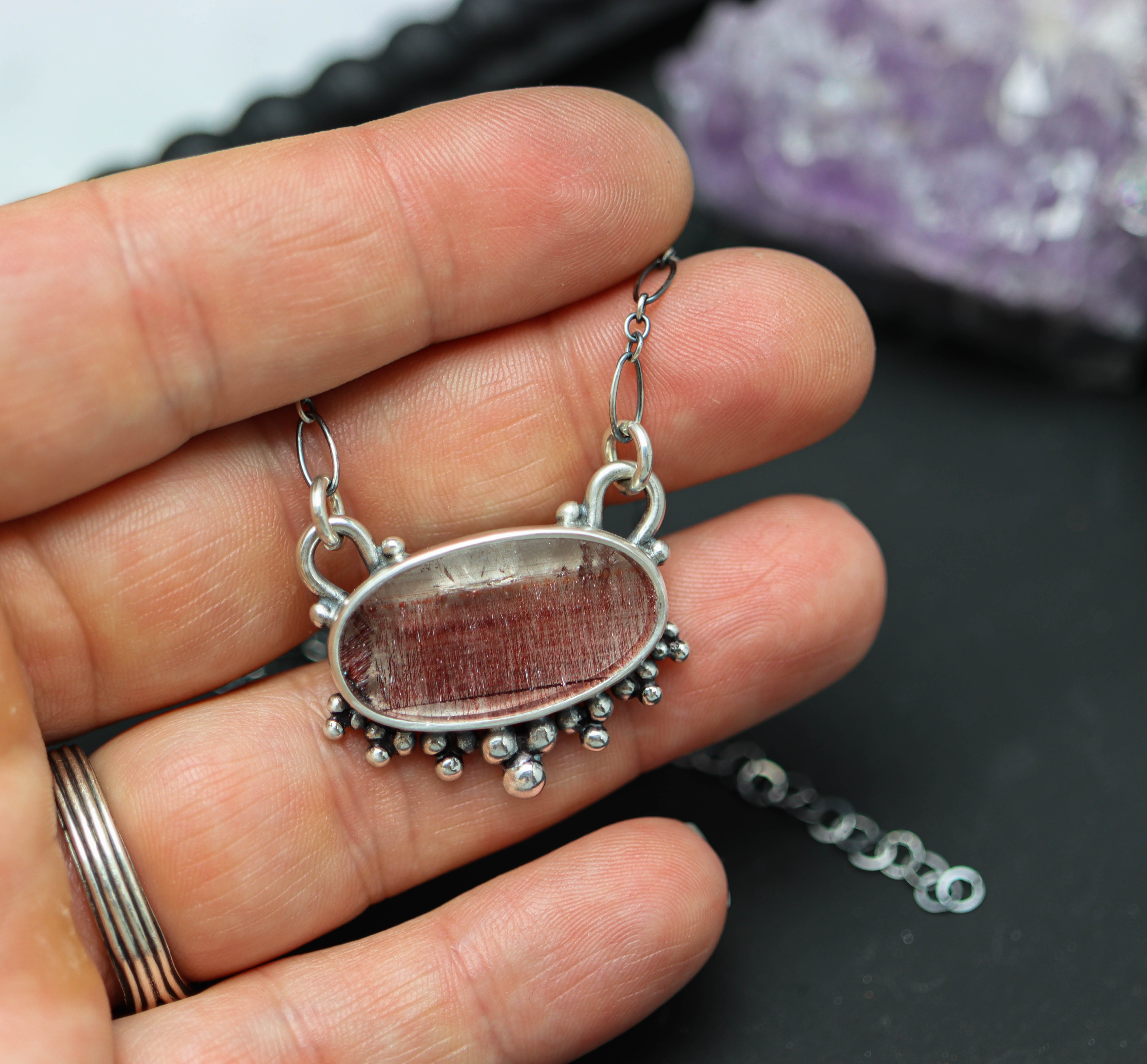 Super Seven or Melody Stone Pendant Necklace in Sterling Silver