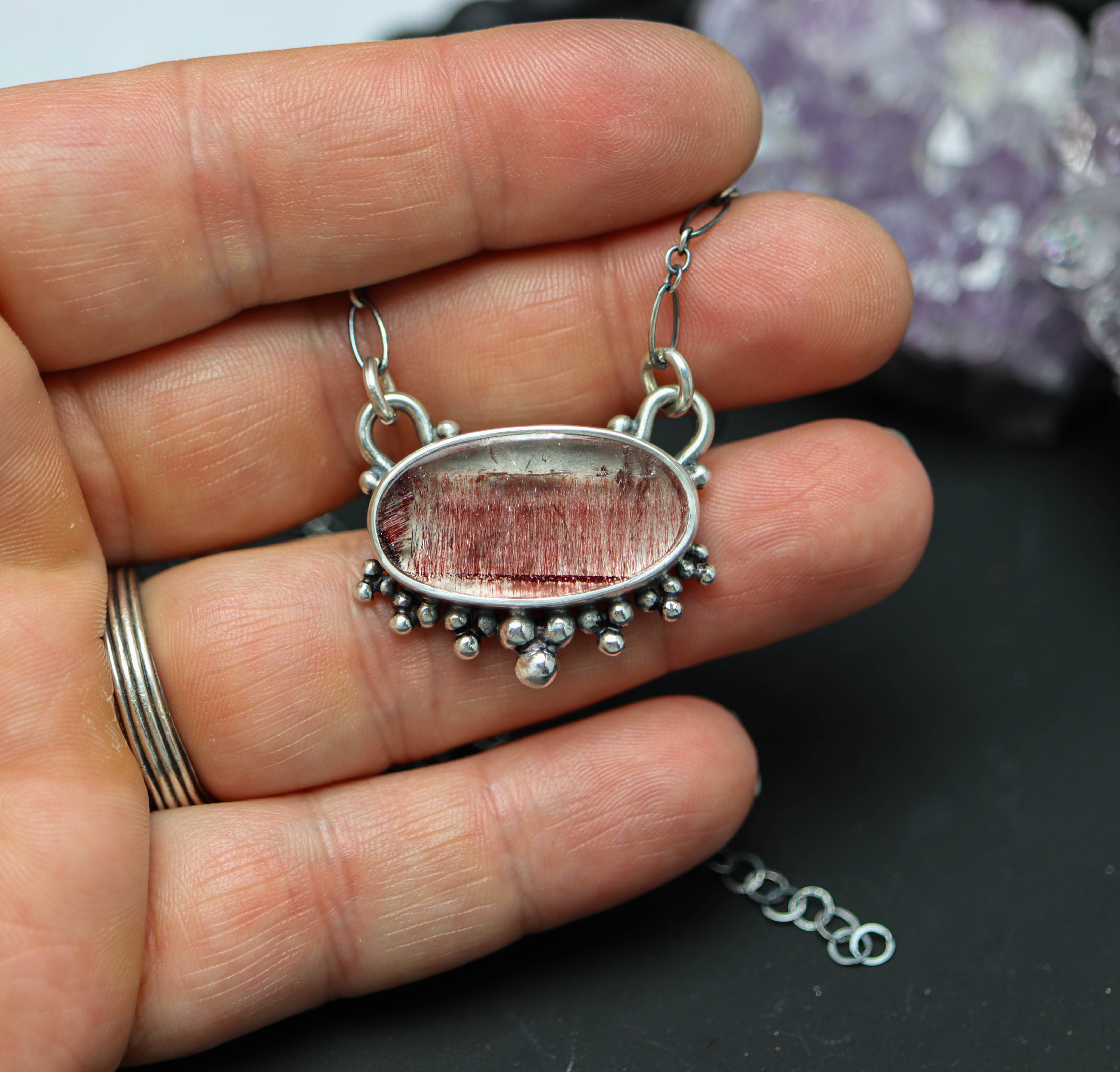 Super Seven or Melody Stone Pendant Necklace in Sterling Silver