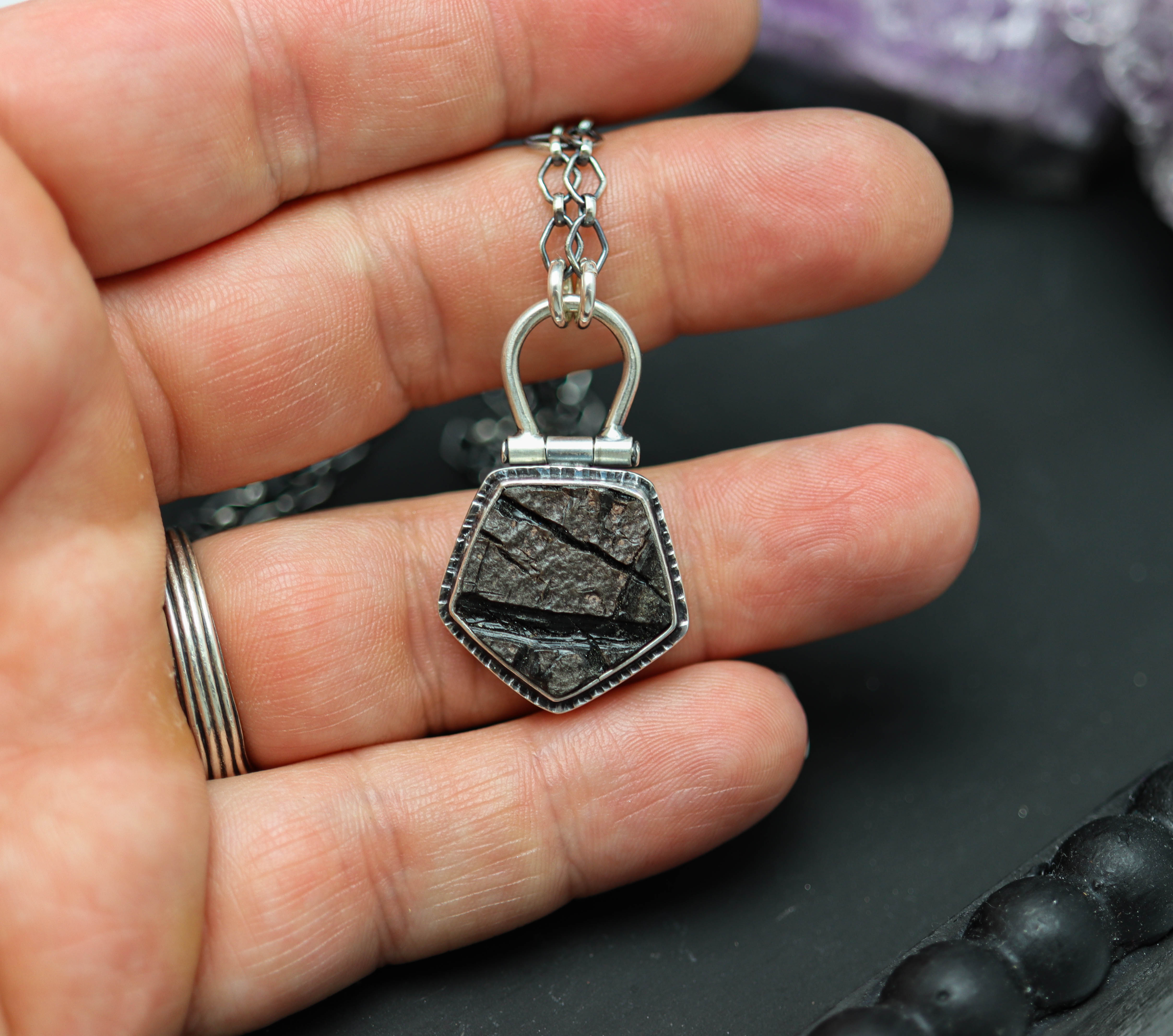 Natural Surface Obsidian Pendant Necklace Sterling Silver