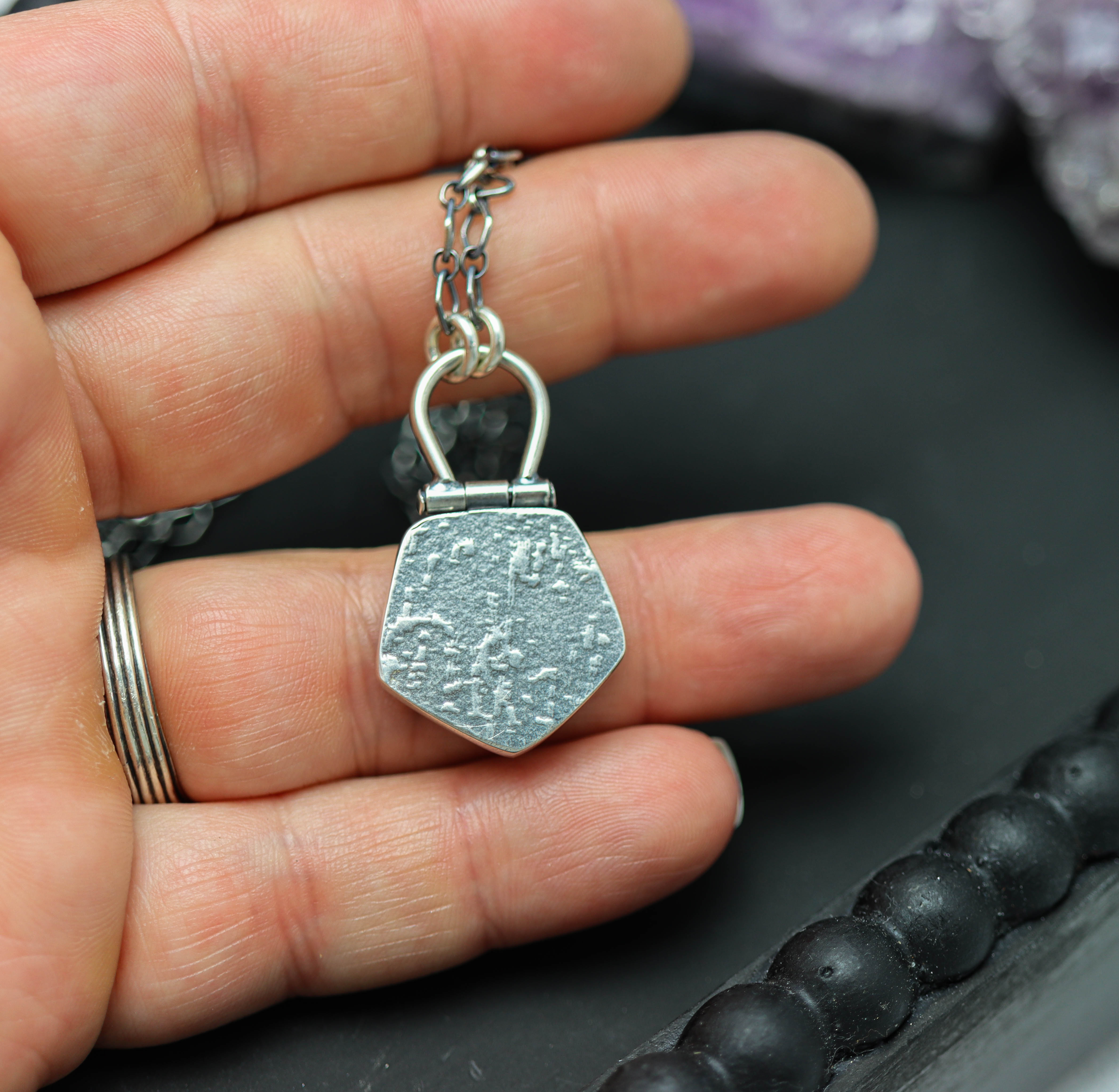 Natural Surface Obsidian Pendant Necklace Sterling Silver