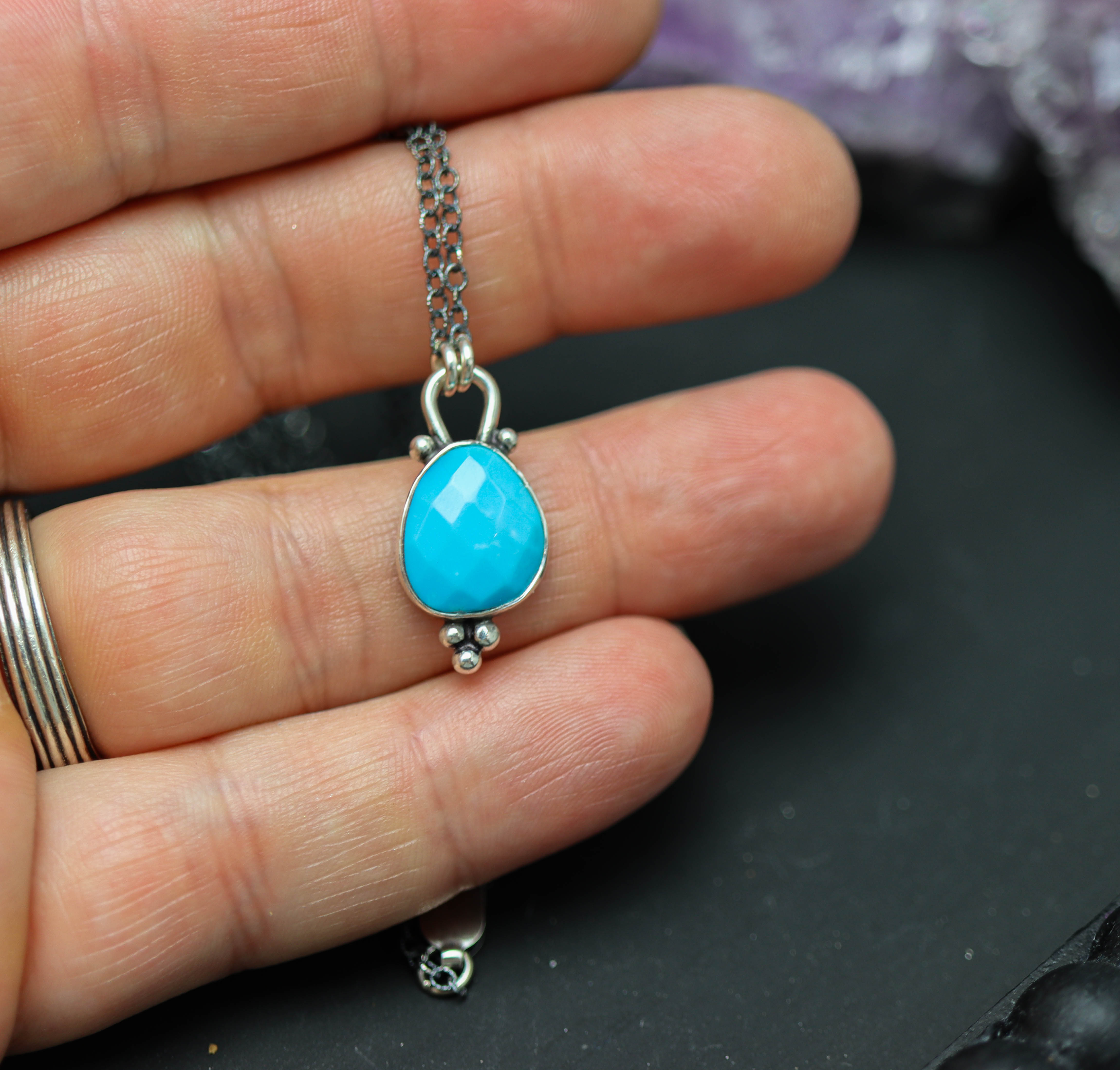 Turquoise Petite Pendant Necklace in Sterling Silver