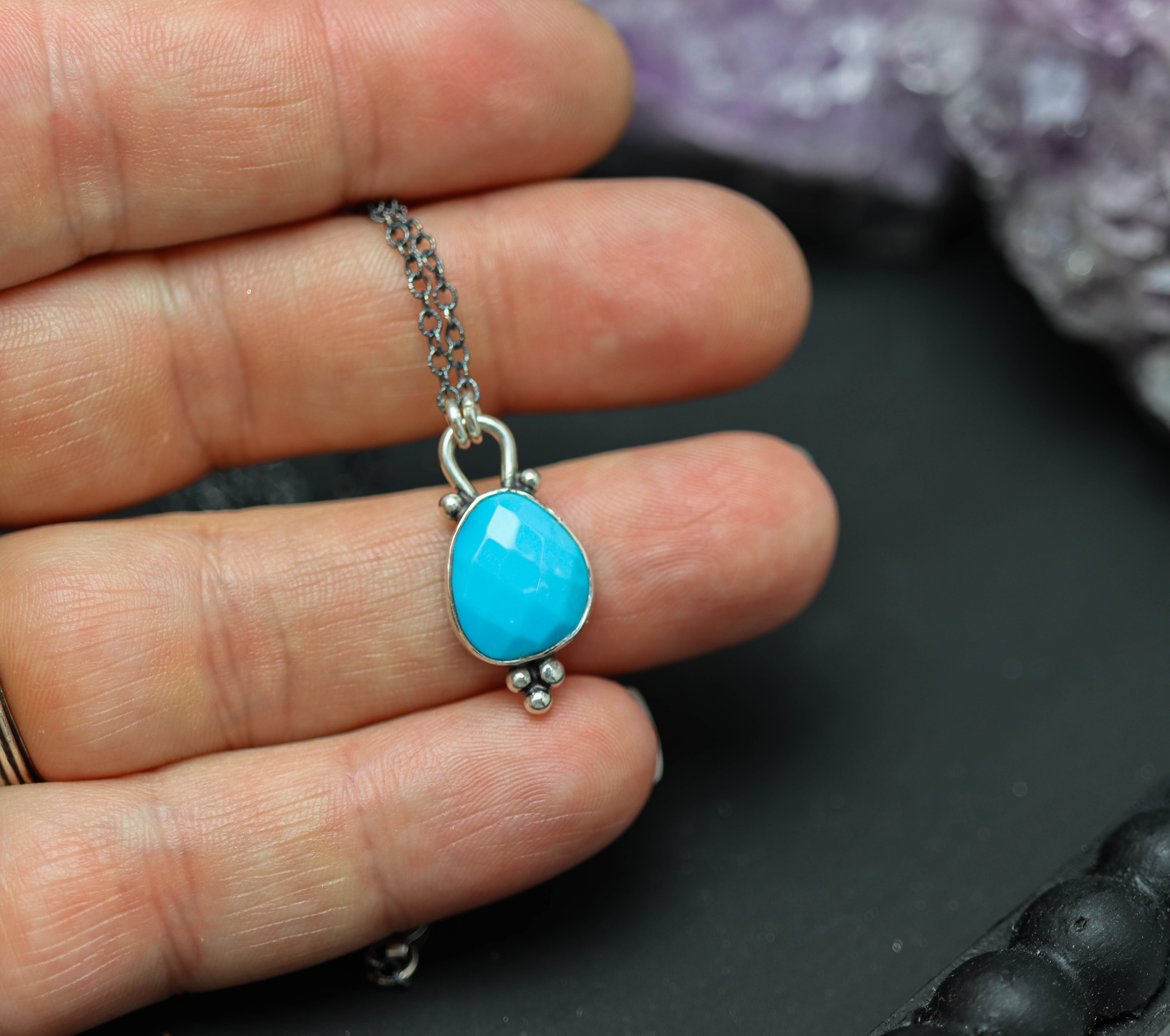 Turquoise Petite Pendant Necklace in Sterling Silver