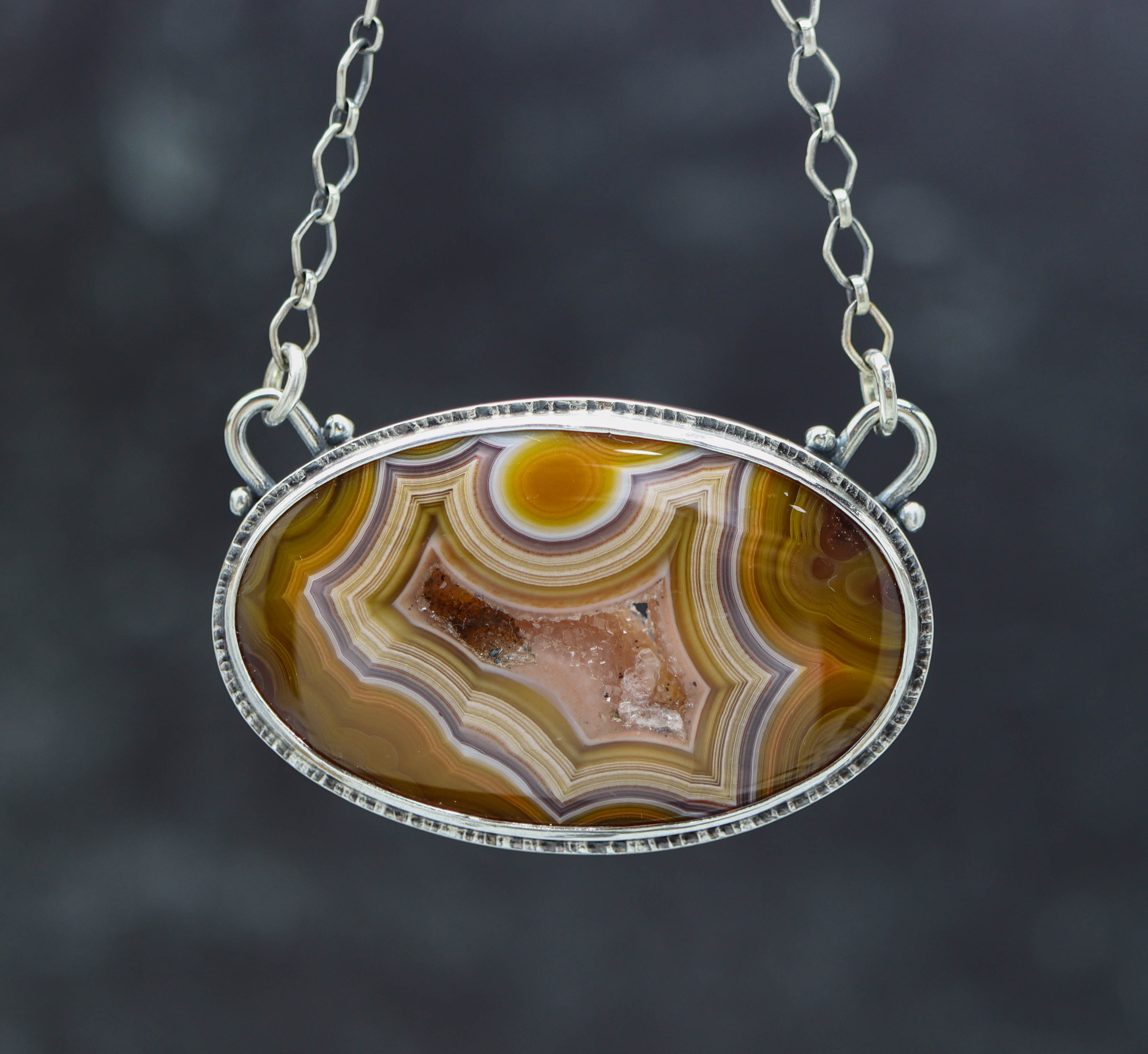 The Big Laguna Agate Of a Kind Gemstone Necklace Sterling Silver