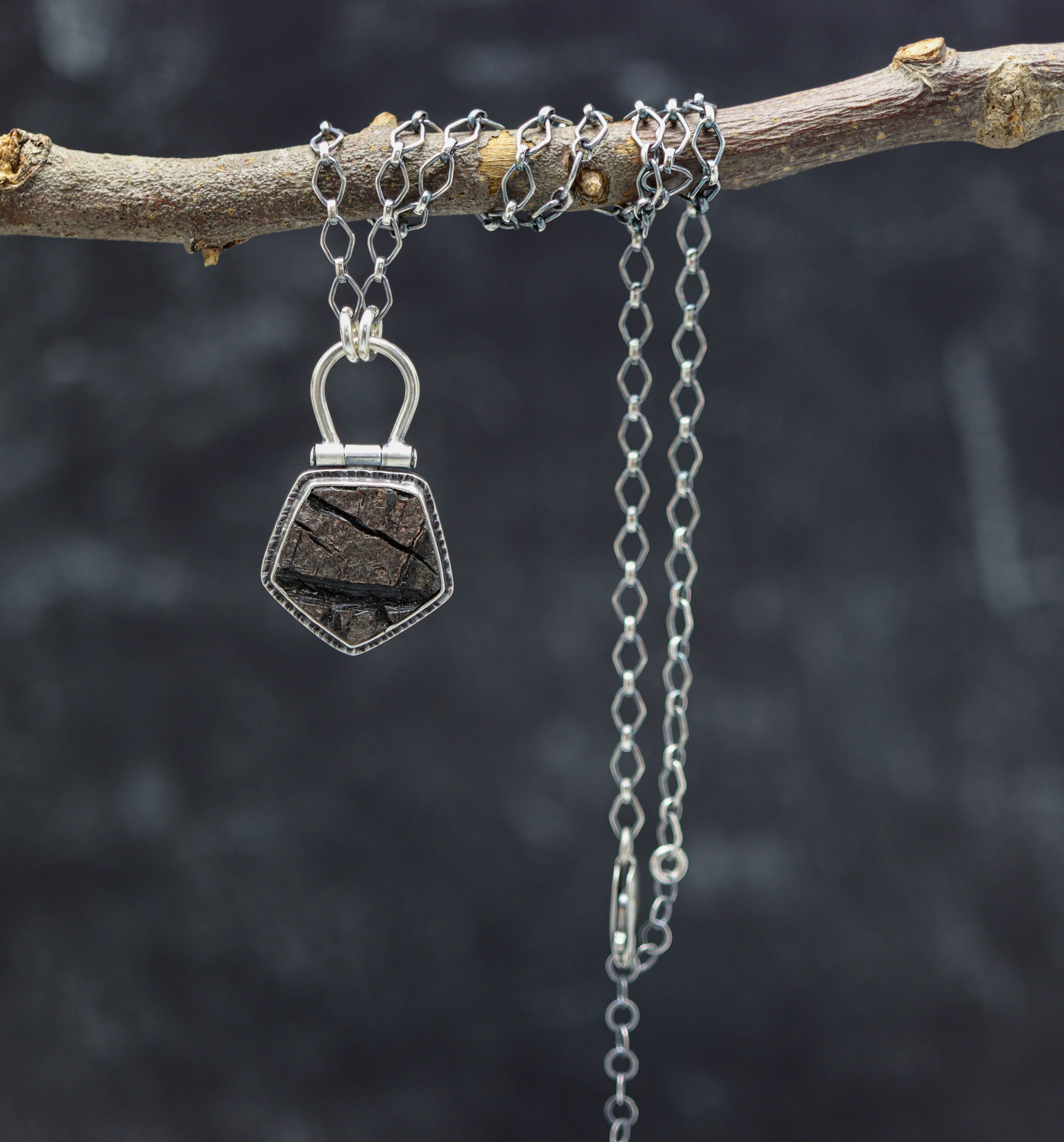Natural Surface Obsidian Pendant Necklace Sterling Silver