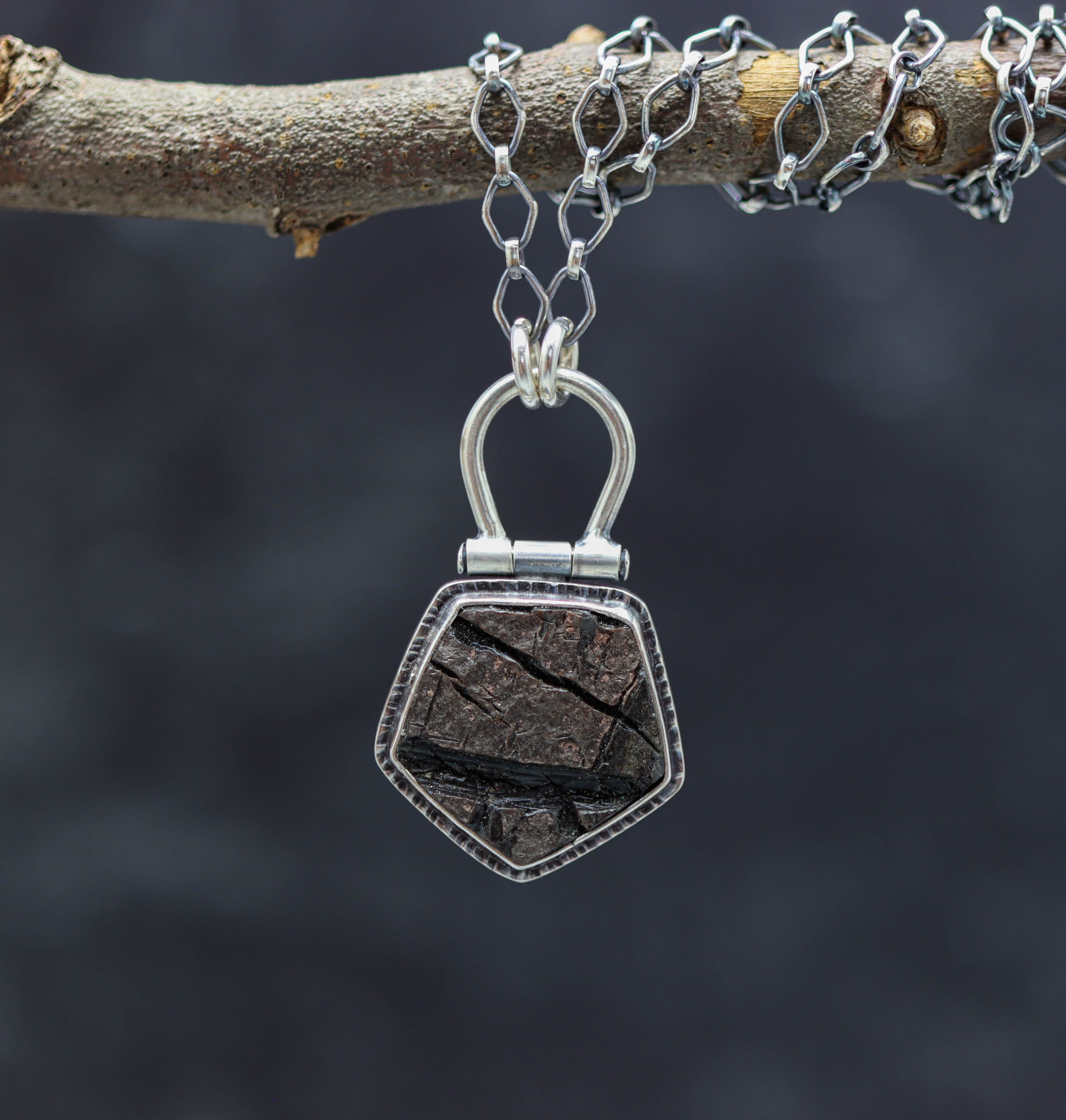 Natural Surface Obsidian Pendant Necklace Sterling Silver