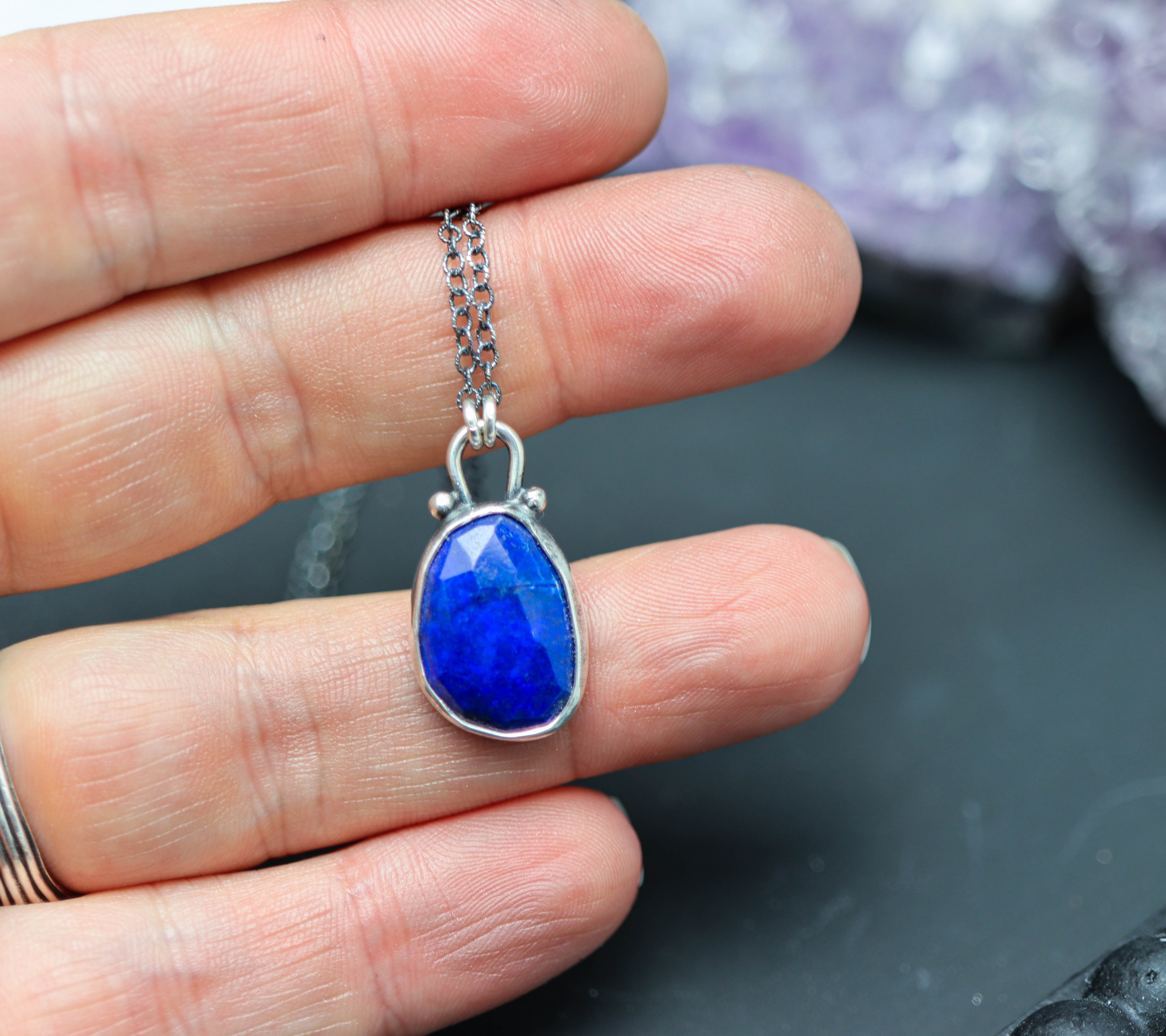 Blue Lapis Petite Pendant Necklace in Sterling Silver
