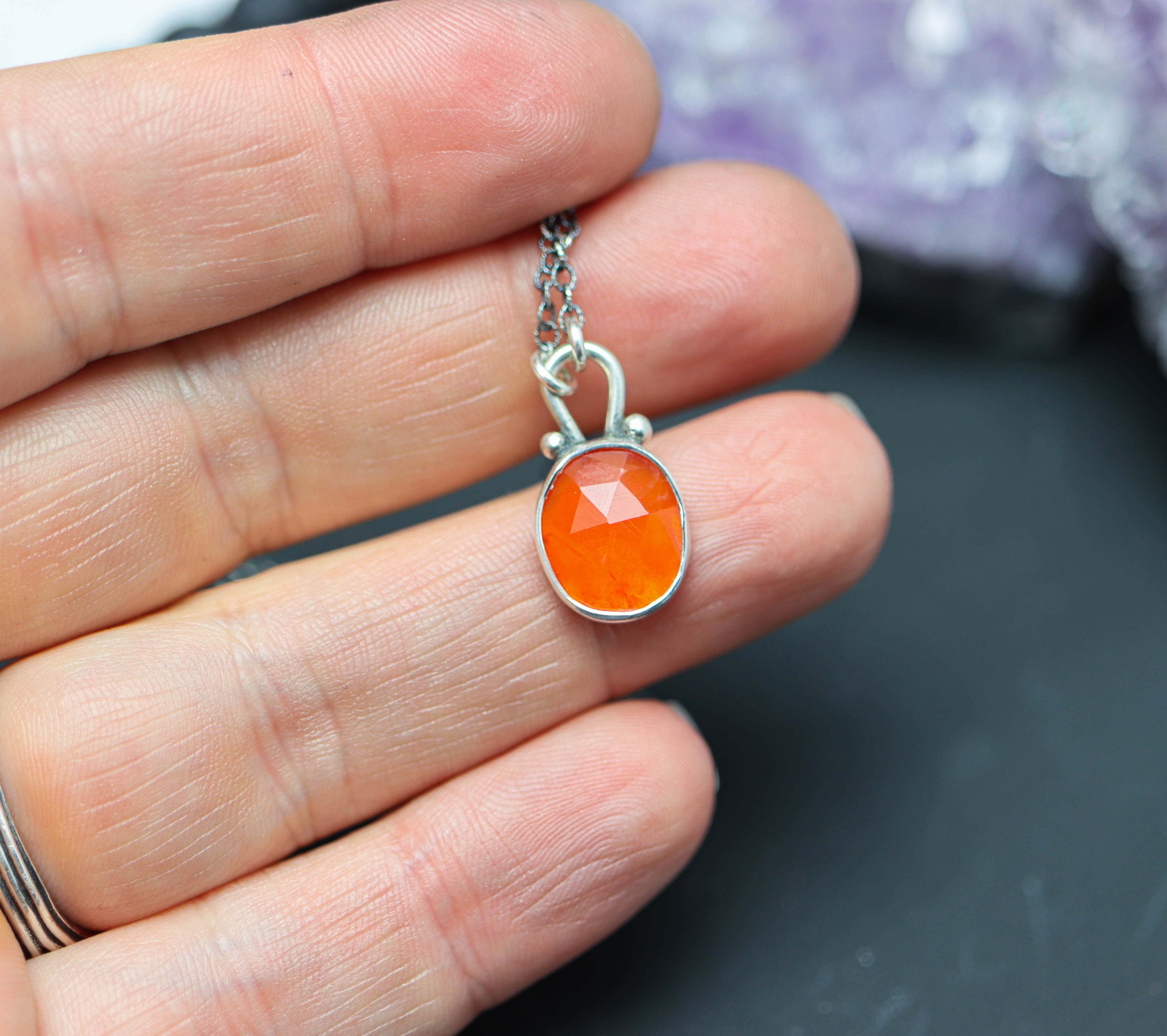 Juicy Orange Carnelian Petite Pendant Necklace in Sterling Silver