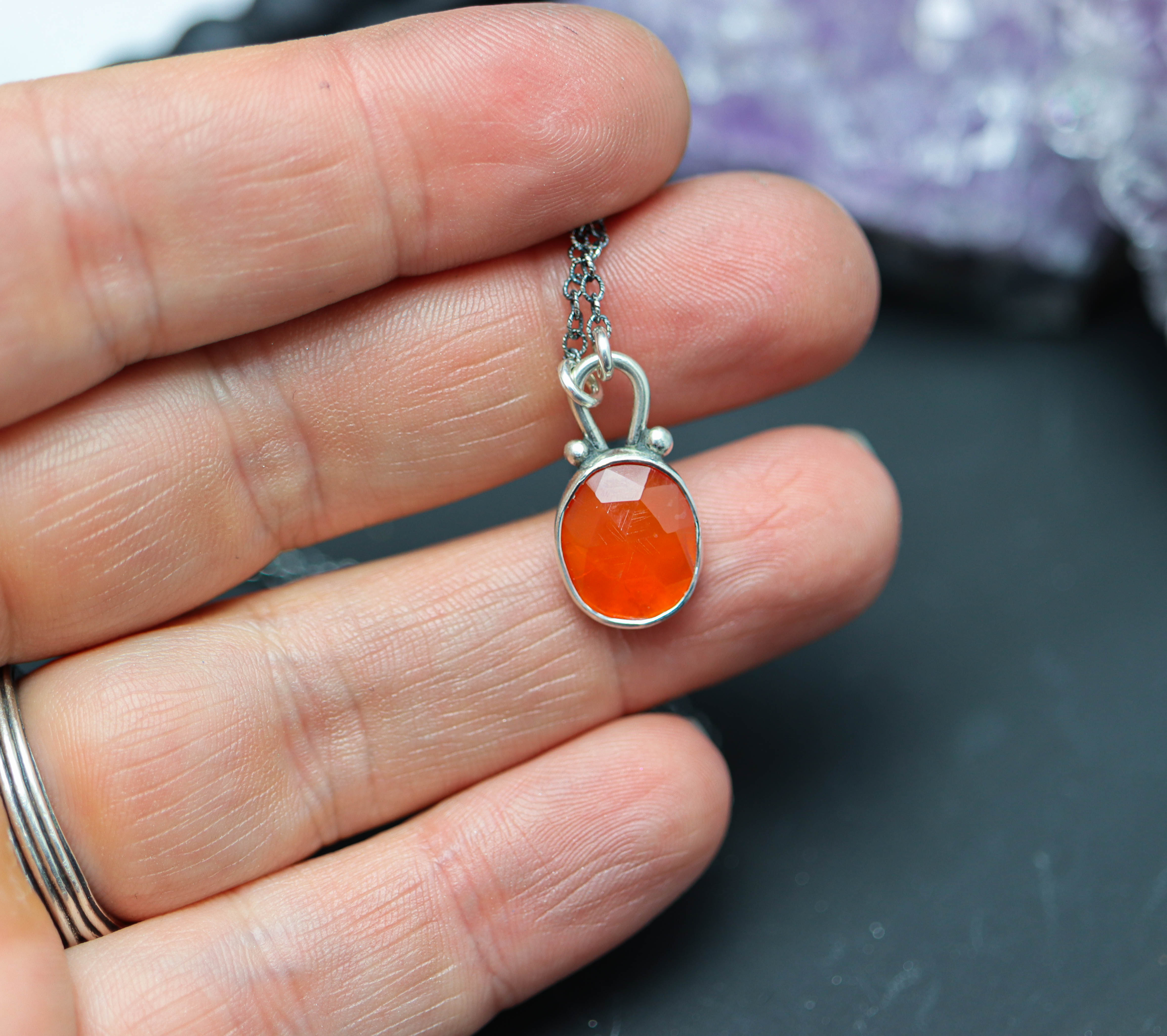Juicy Orange Carnelian Petite Pendant Necklace in Sterling Silver