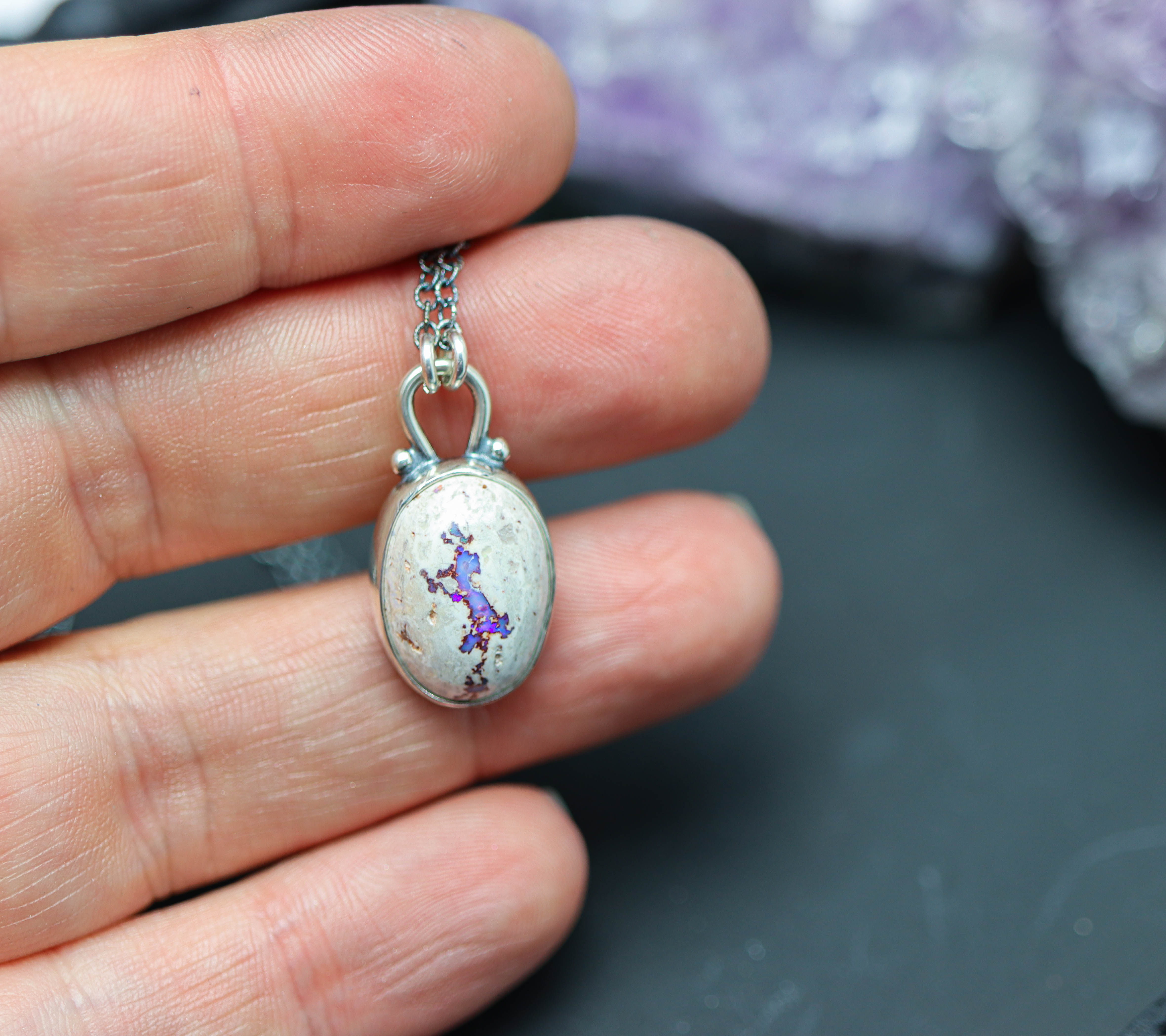 Mexican Fire Opal Petite Pendant Necklace in Sterling Silver