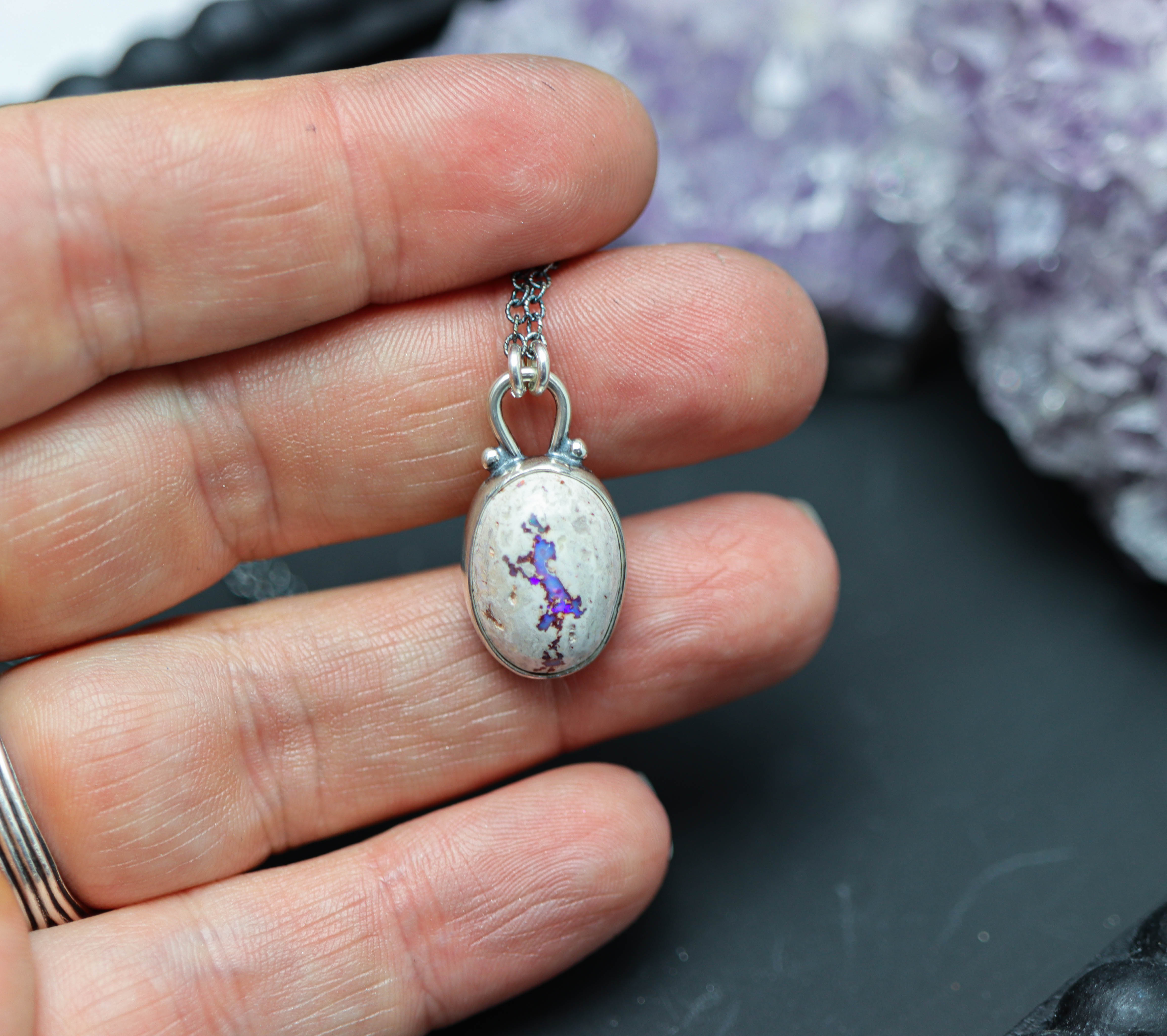 Mexican Fire Opal Petite Pendant Necklace in Sterling Silver