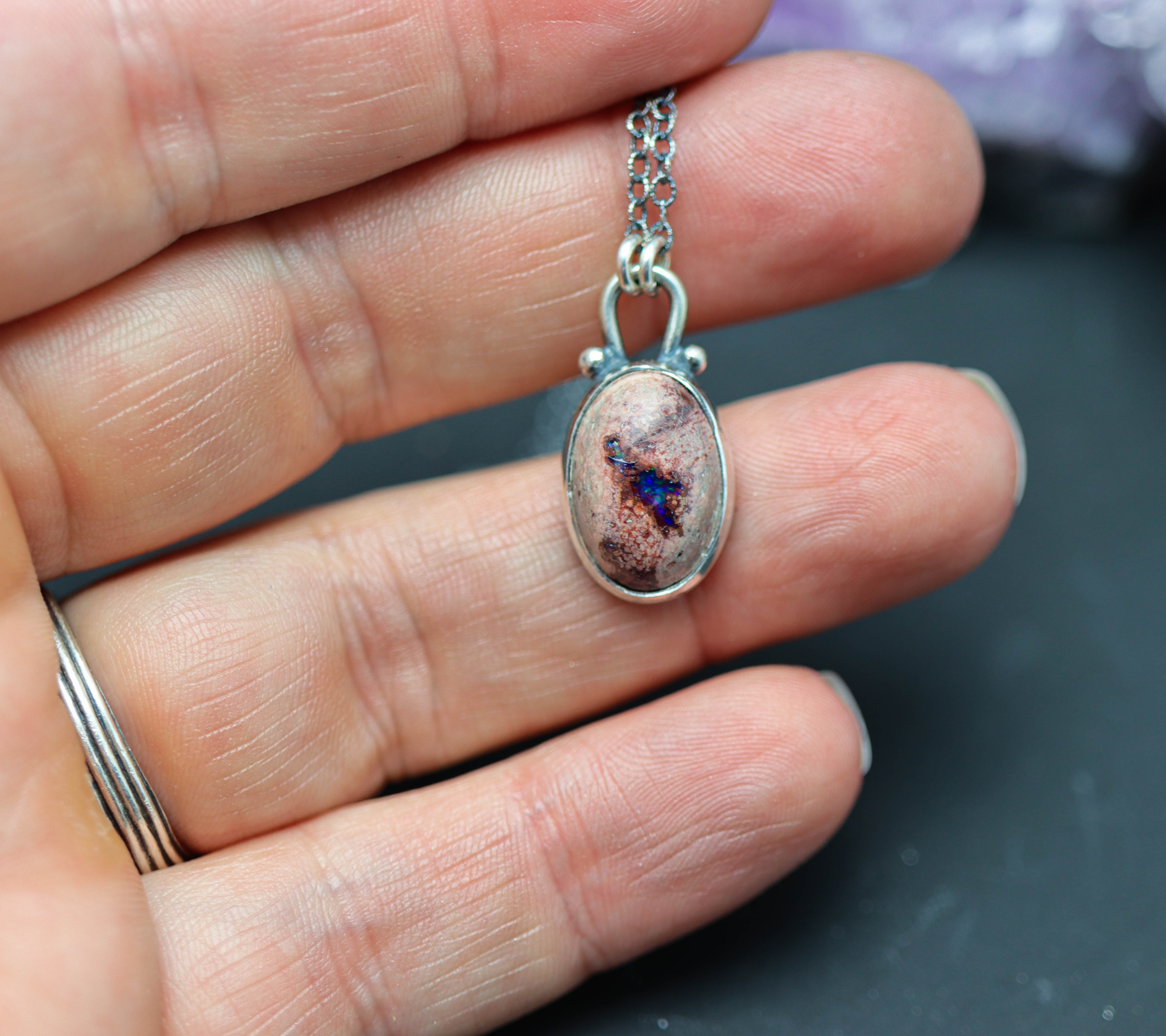 Mexican Fire Opal Petite Pendant Necklace in Sterling Silver