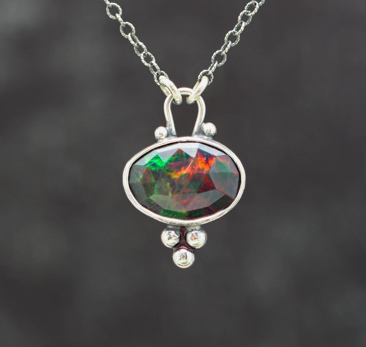 Ethiopian Black Opal Pendant Necklace in Sterling Silver