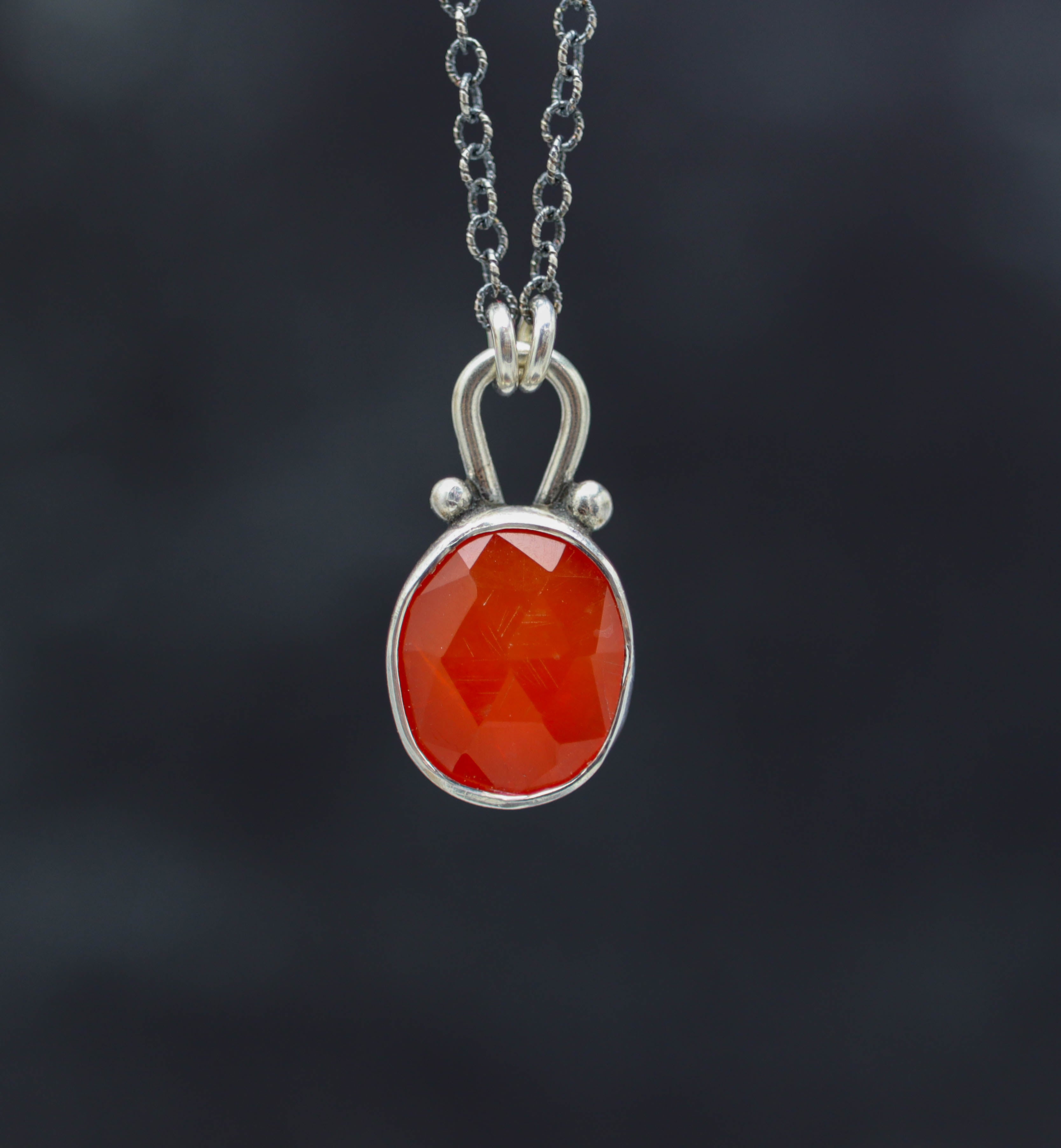 Juicy Orange Carnelian Petite Pendant Necklace in Sterling Silver