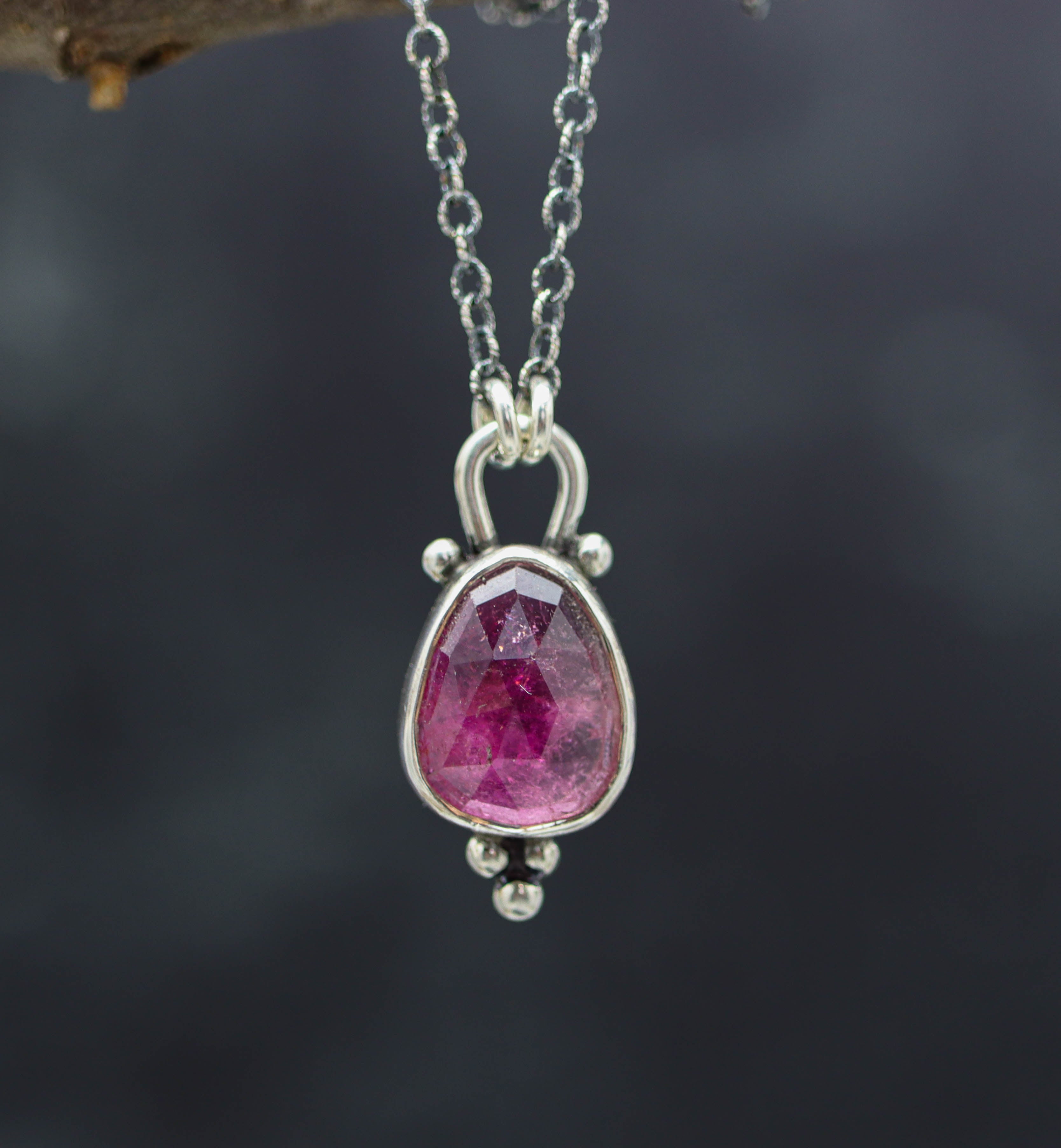Pink Tourmaline Petite Pendant Necklace in Sterling Silver