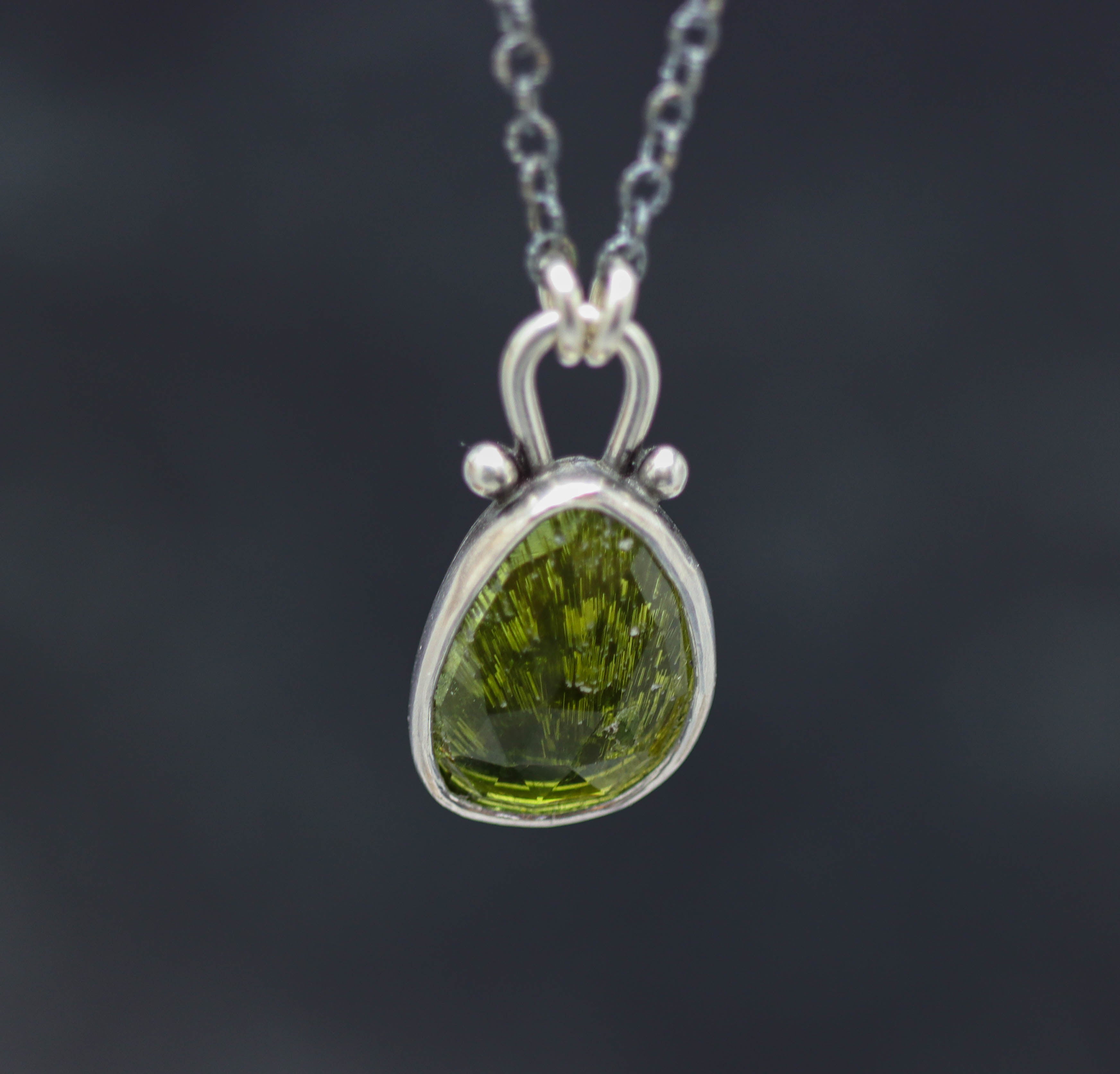 Green Tourmaline Petite Pendant Necklace in Sterling Silver