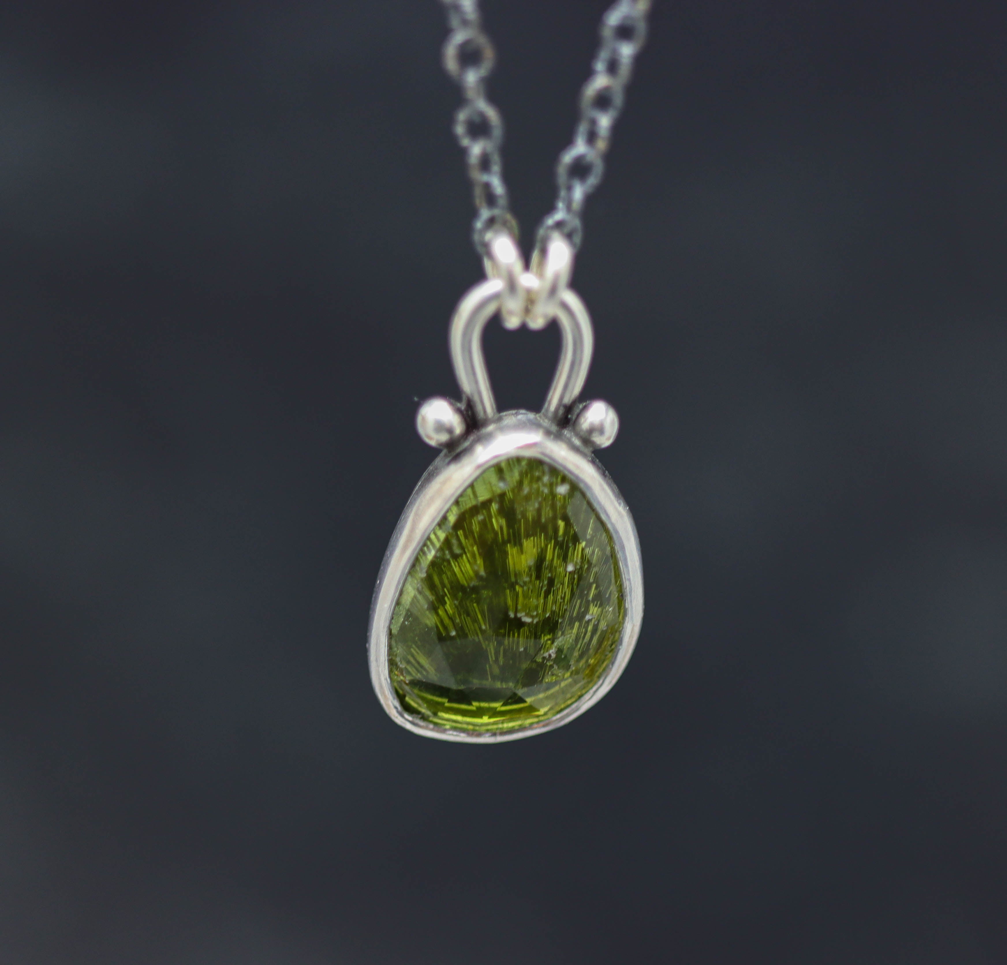 Totally Awesome Green Tourmaline Pendant Necklace Sterling Silver