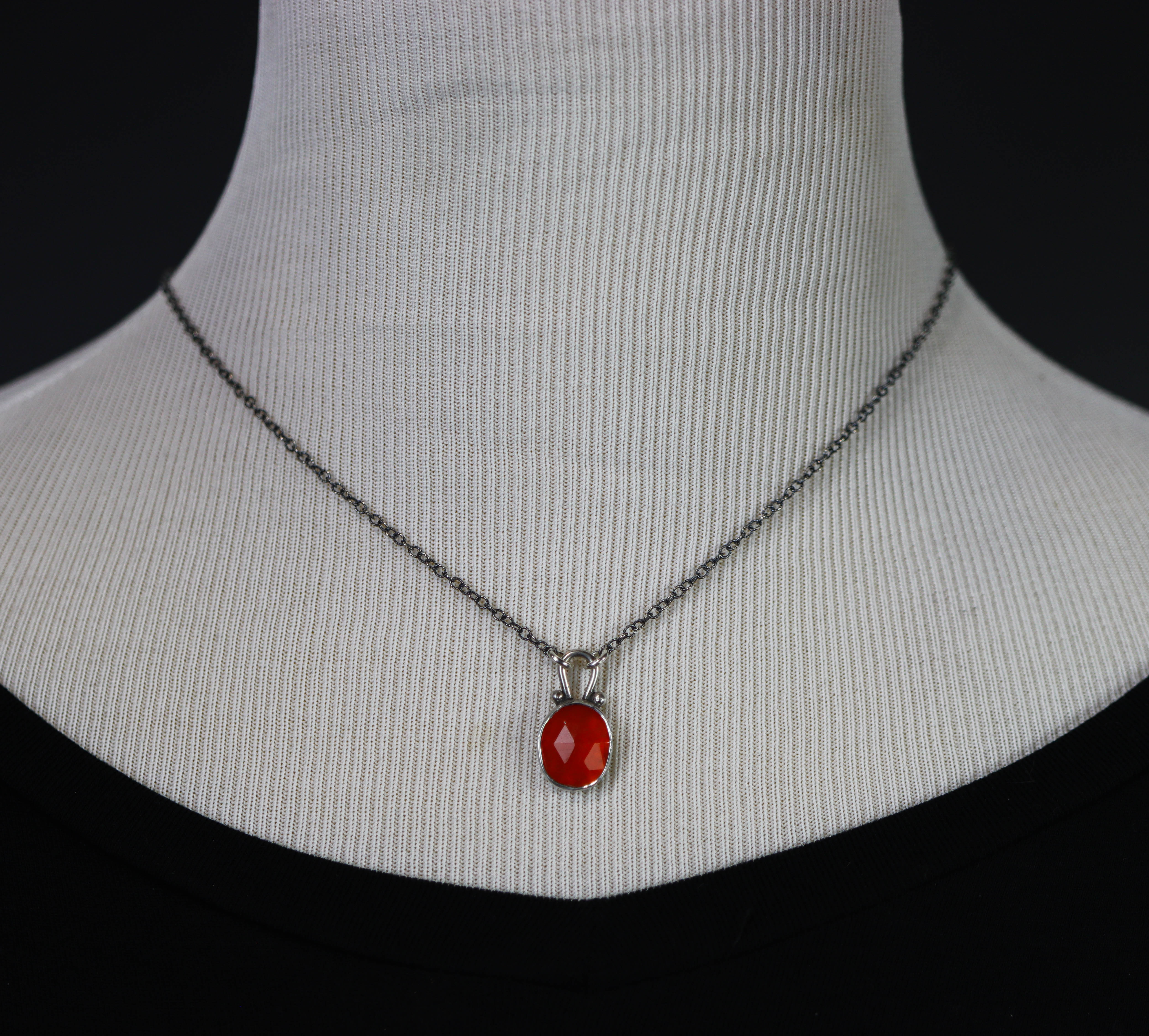 Juicy Orange Carnelian Petite Pendant Necklace in Sterling Silver