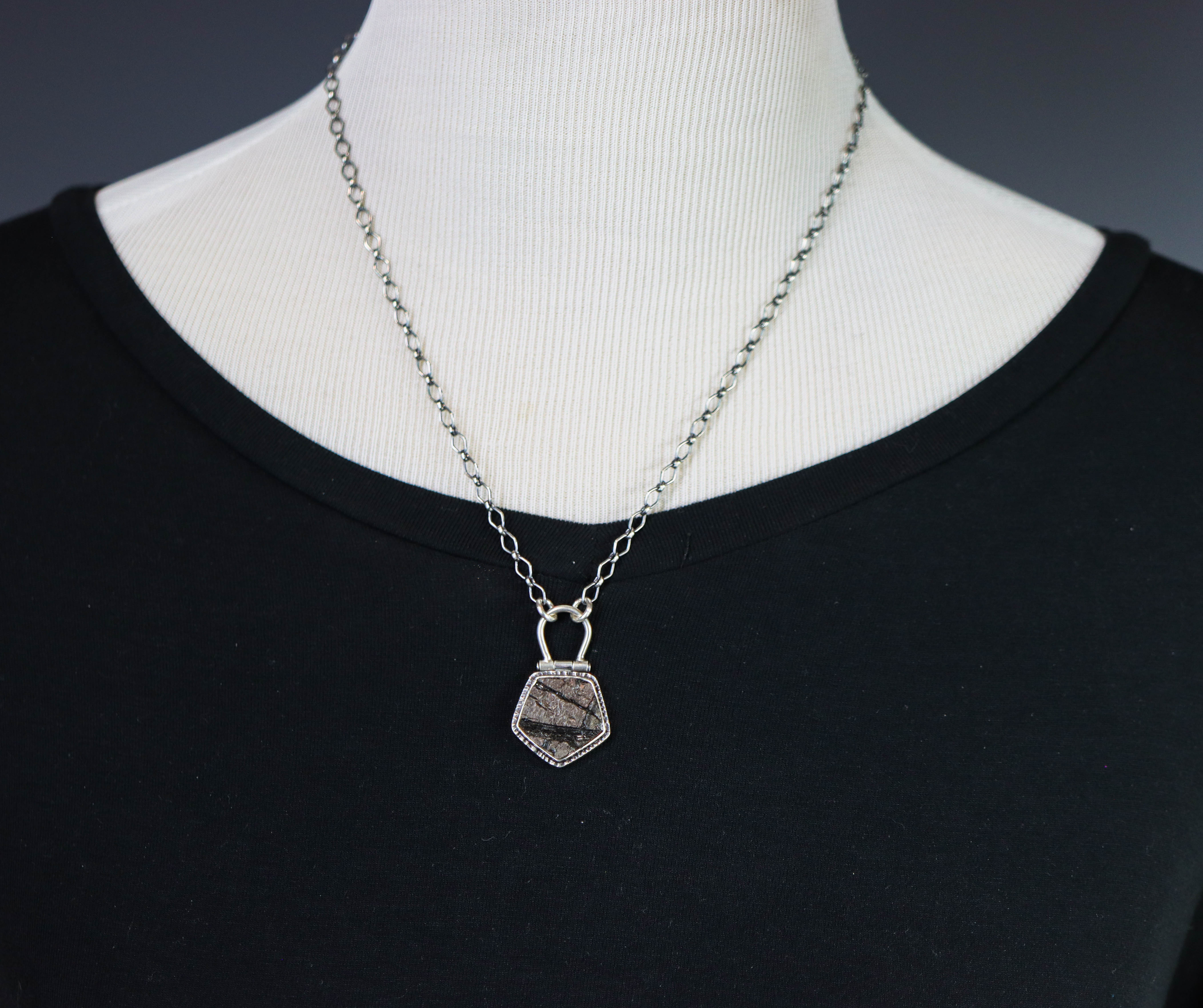 Natural Surface Obsidian Pendant Necklace Sterling Silver