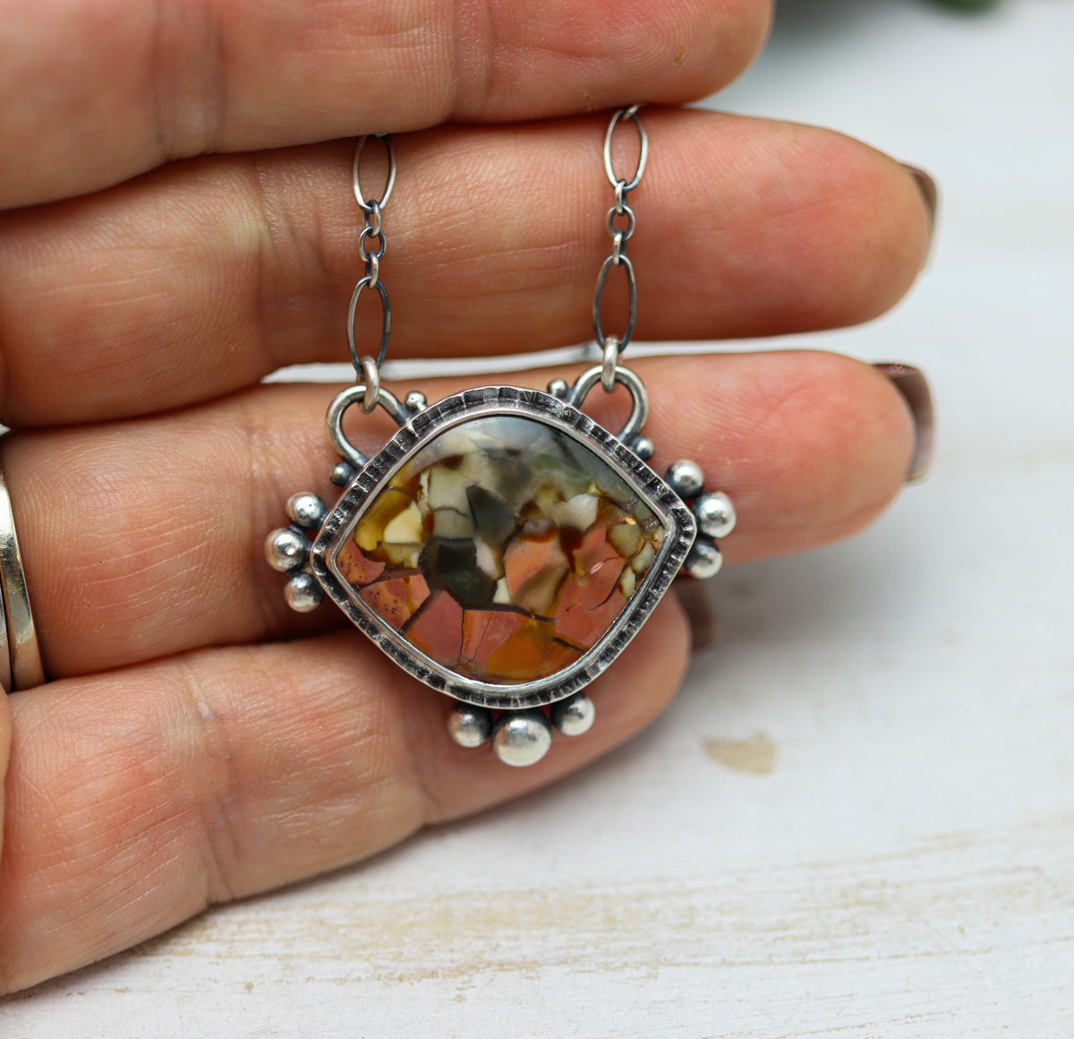 Brecciated Polychrome Jasper Pendant Necklace in Sterling Silver