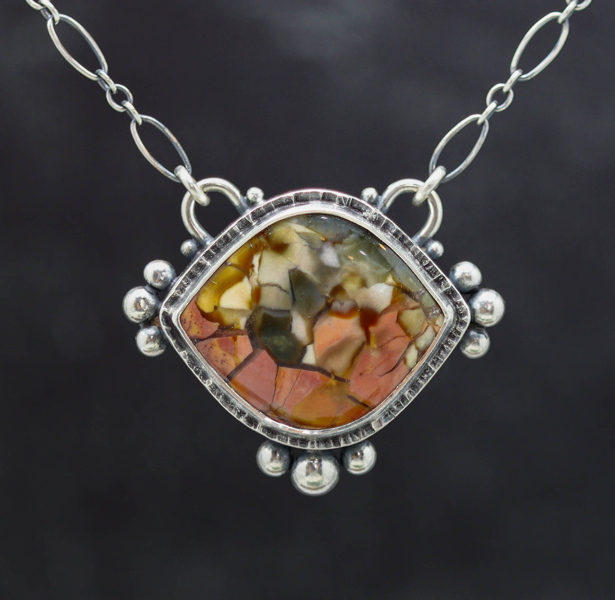 Brecciated Polychrome Jasper Pendant Necklace in Sterling Silver