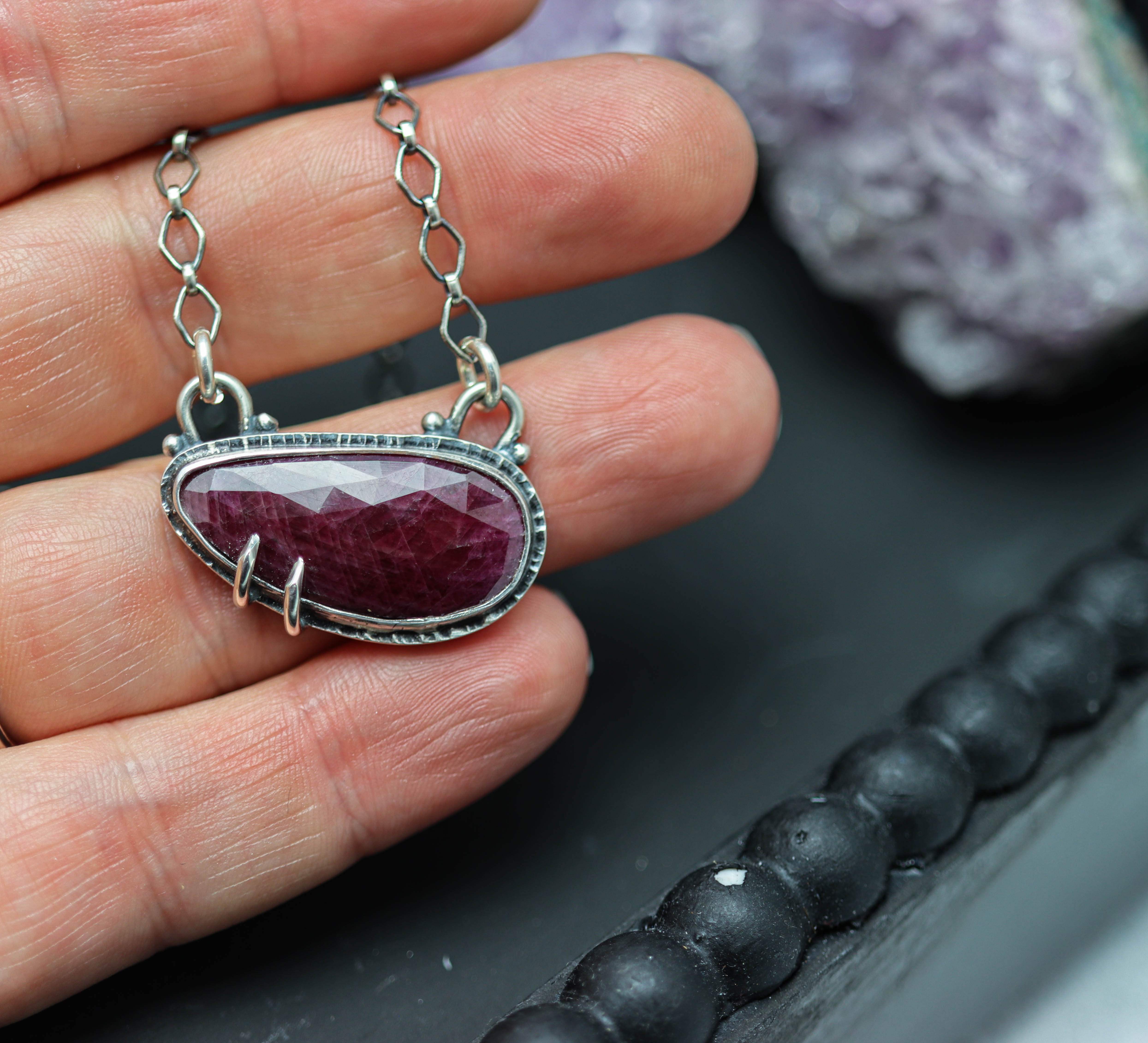 Ruby Pendant Sterling Silver One Of a Kind Gemstone Necklace