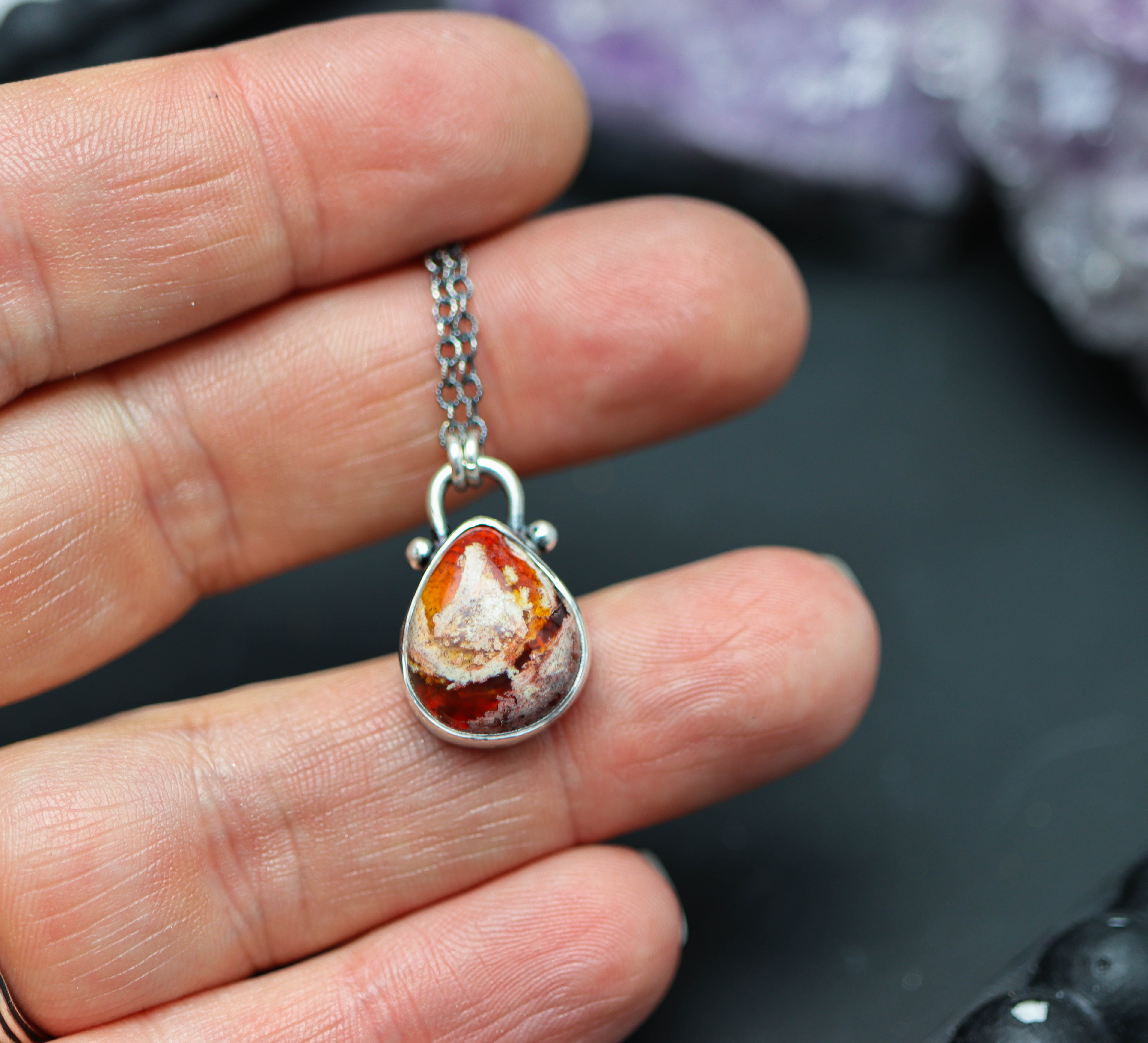 Mexican Fire Opal Petite Pendant Necklace in Sterling Silver