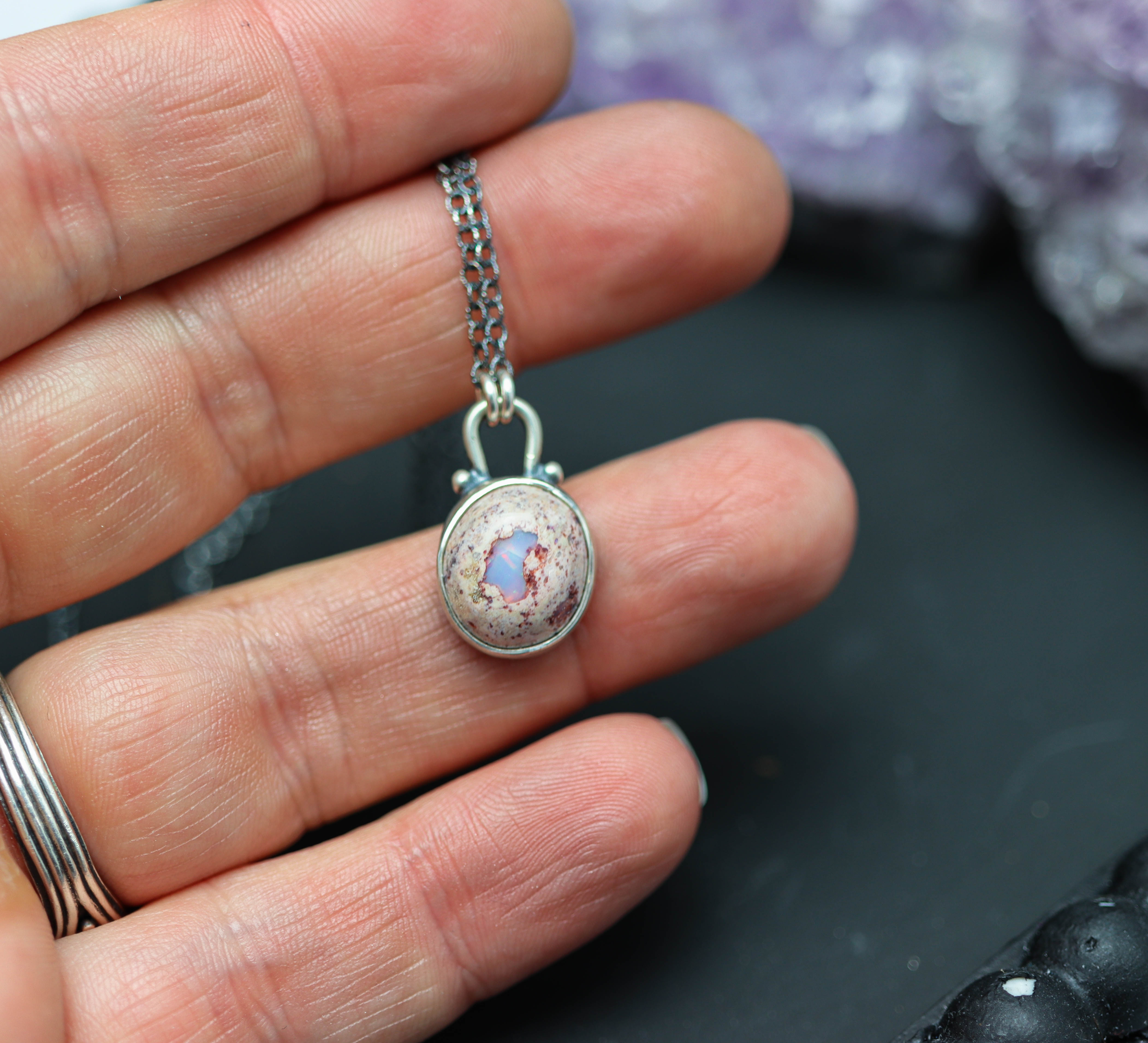 Mexican Fire Opal Petite Pendant Necklace in Sterling Silver